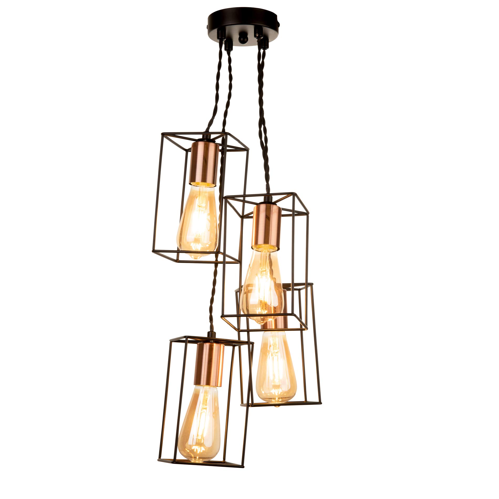 Lighting Supermarket Black Riva Cluster Ceiling Pendant Light - & Copper - 4-Light Modern Minimal Design For Dining Table & Kitchen Island