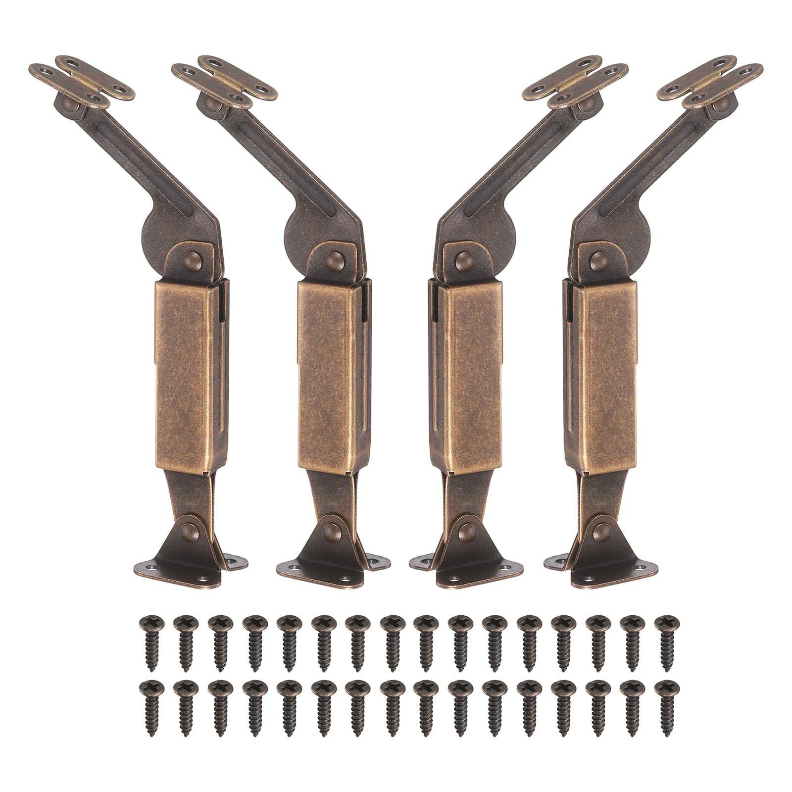 sourcing map 4Pcs Self-Balancing Lid Support Hinges, 7.56" x 1.22" Iron Folding Hardware Hinge with Screws, Light Duty Spring Hinges for Cabinet Box Furniture Storage Door, Copper