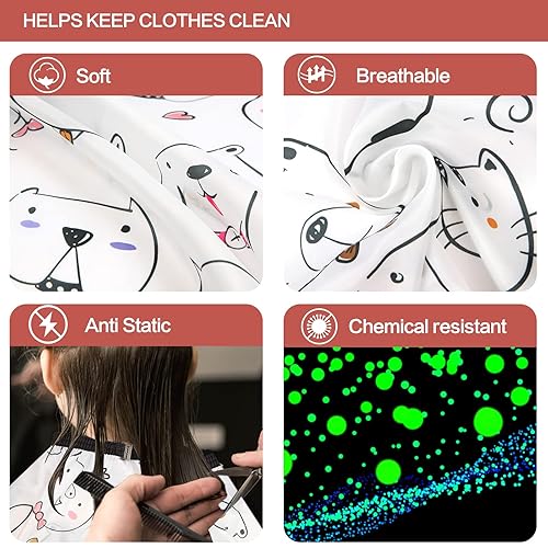 Miniatura 29 de Capa de peluquería para niños con cepillo para el cuello, capa profesional de corte de pelo con cierre a presión ajustable