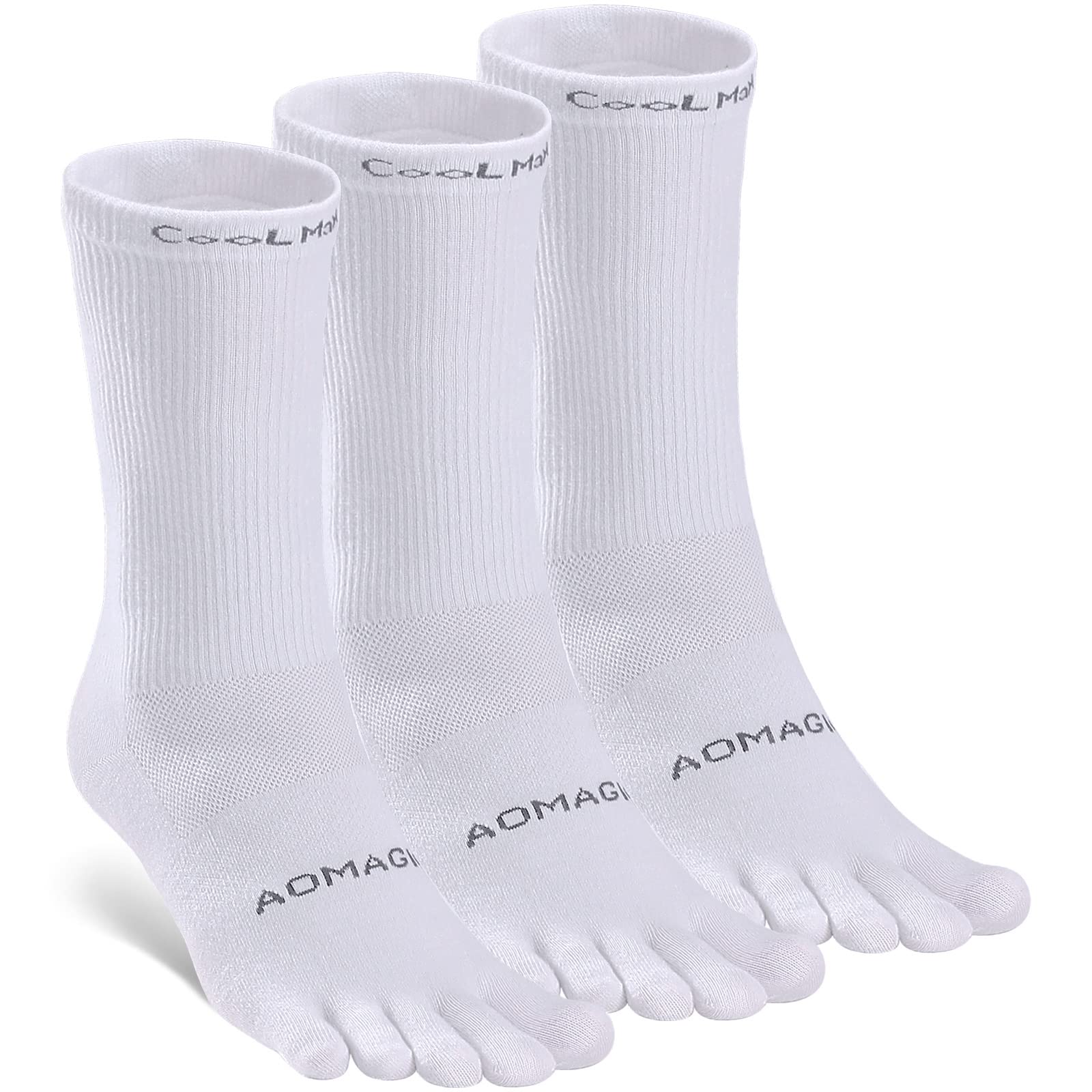 aomagic Toe Socks Men Women Athletic Running Coolmax Five Finger Crew Socks Comfortable Breathable Lightweight 3-Pairs