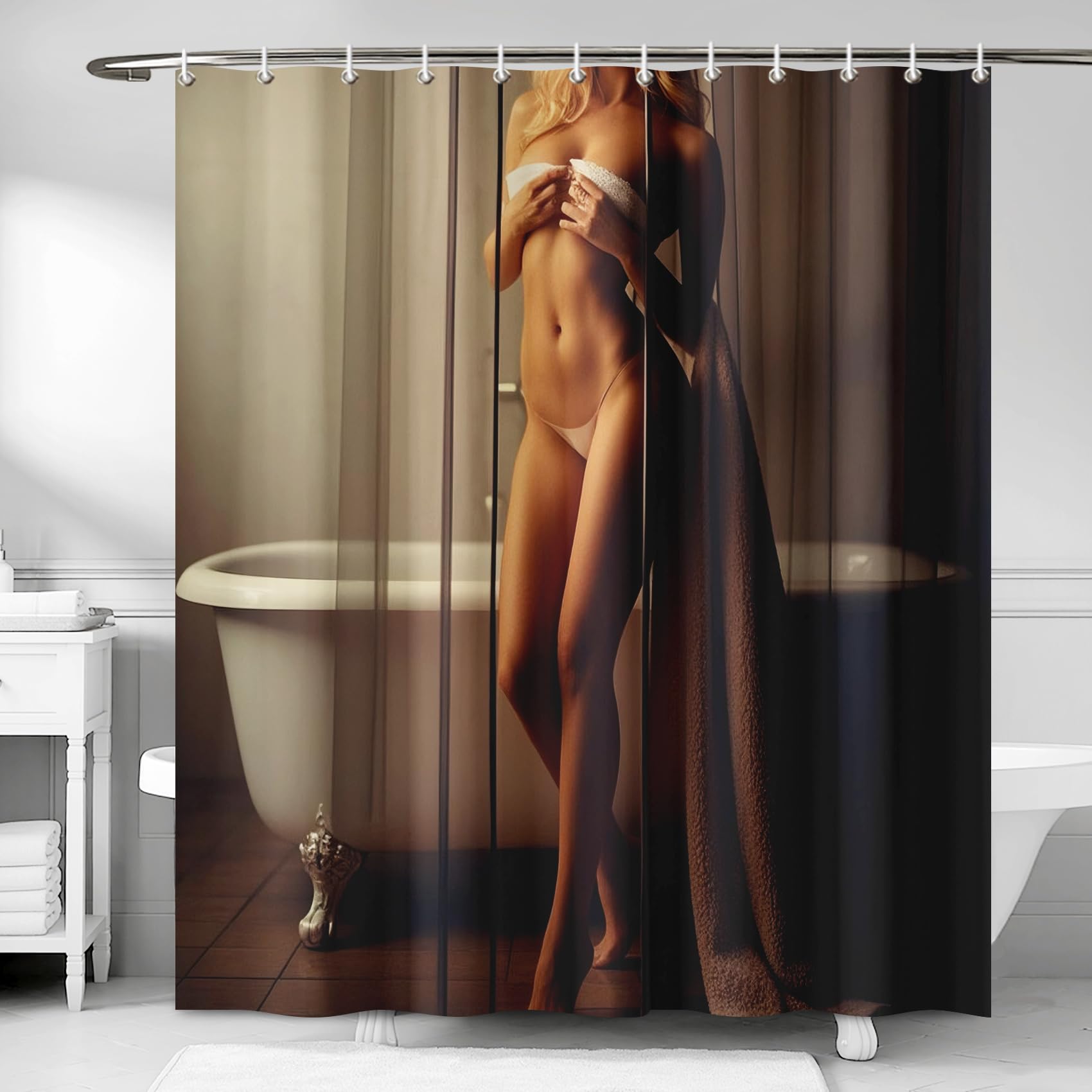 Nackte Frau Duschvorhang 200x200, Sexy Mädchen Duschvorhänge Anti-Schimmel Wasserdicht Polyester Stoff Waschbar Bad Vorhäng für Badzimmer mit 12 Haken W189p