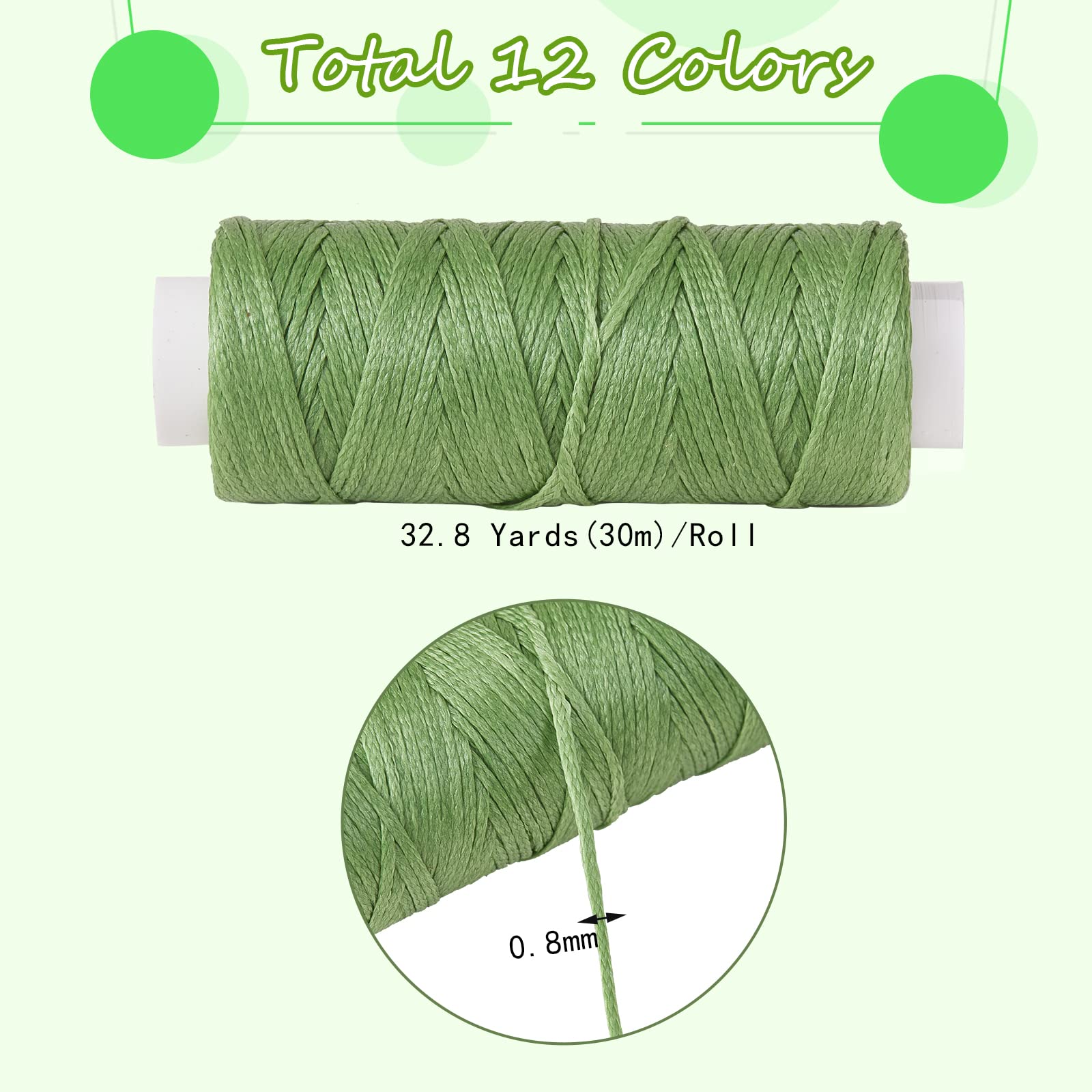 BEEFLYING 12 Rolls 0.8mm Waxed Thread for Sewing Polyester Waxed Cord Sewing Thread String for Macrame Bookbinding - Image 2
