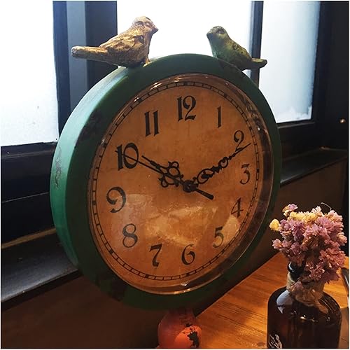 Miniatura 9 de Reloj de manto para sala de estar, reloj de escritorio retro para el hogar, dormitorio, silencioso, de hierro forjado, reloj de escritorio, reloj de