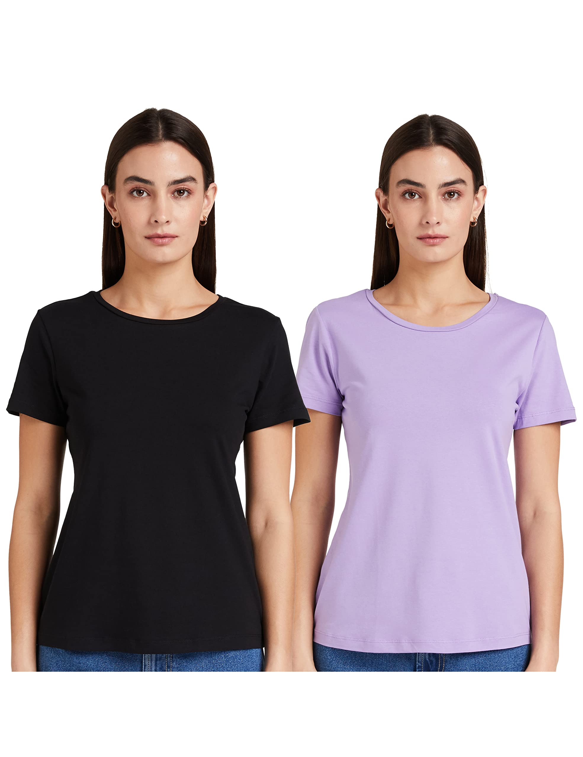 Amazon Brand - SymbolWomen's Cotton Stretch Regular Fit Round Neck Half Sleeve T-Shirt (Available in Plus Sizes)