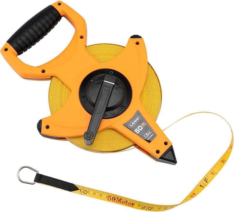 165FT/50M Heavy Duty Fiberglass Tape Measure - 1/2-Inch Wide, Dual Inch/Metric Scale, Durable Open Reel Measuring Tape for Surveying, Engineering, Runway Construction