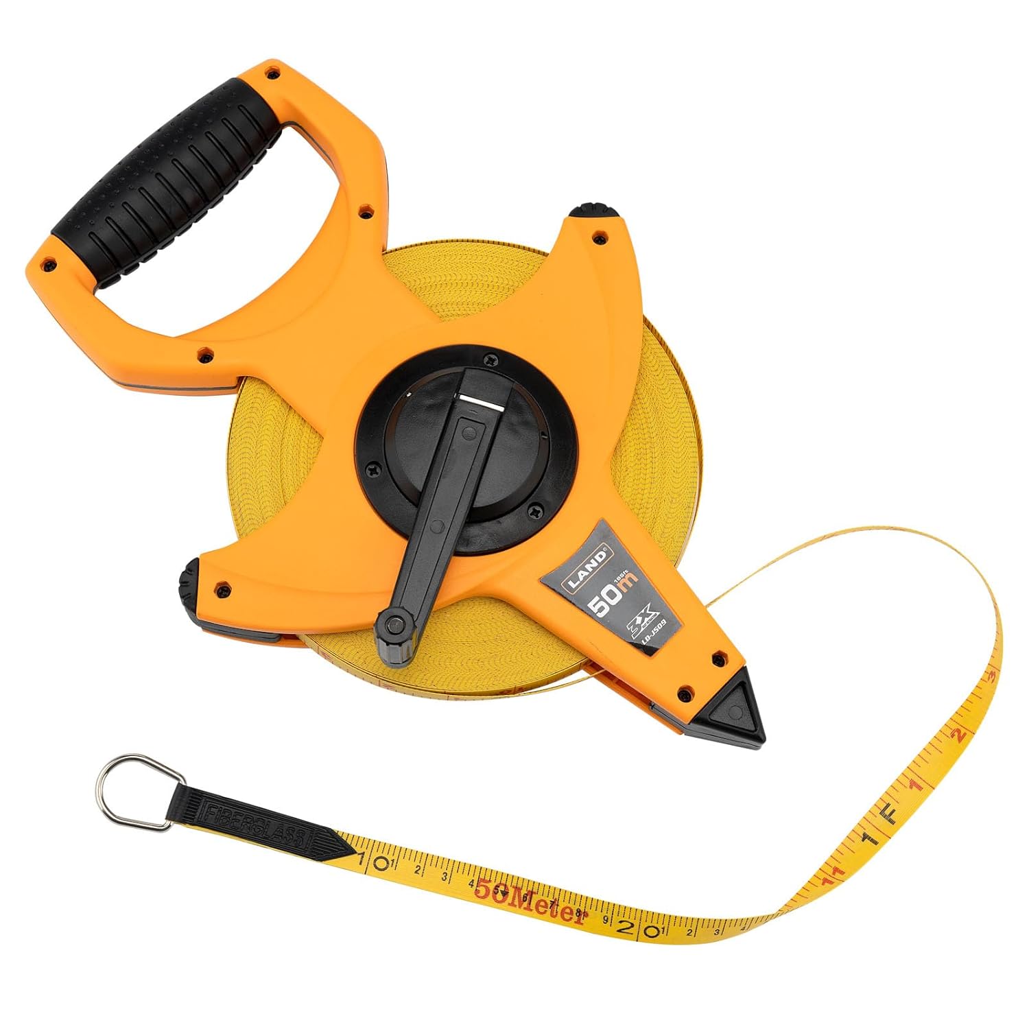 Land 165ft/50m Heavy Duty Fiberglass Tape Measure - 1/2 Inch Wide, Dual Inch/Metric Scale, Durable Open Reel