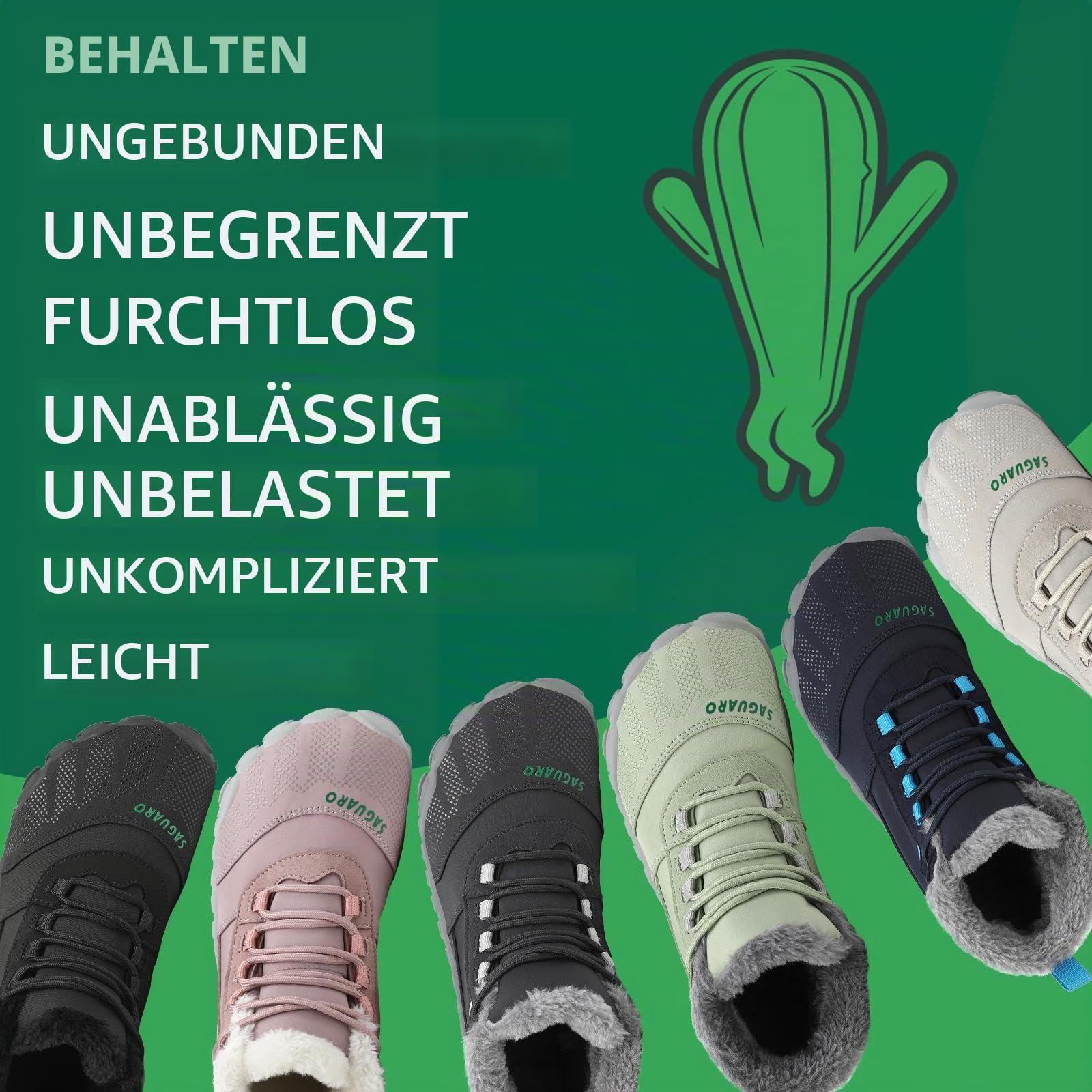 SAGUARO Winter Barfußschuhe Unisex - Warm Gefüttert, Breite Zehenbox, Zero-Drop-Sohle für Winterspaziergänge & Leichte Wanderungen, Gr.36-48