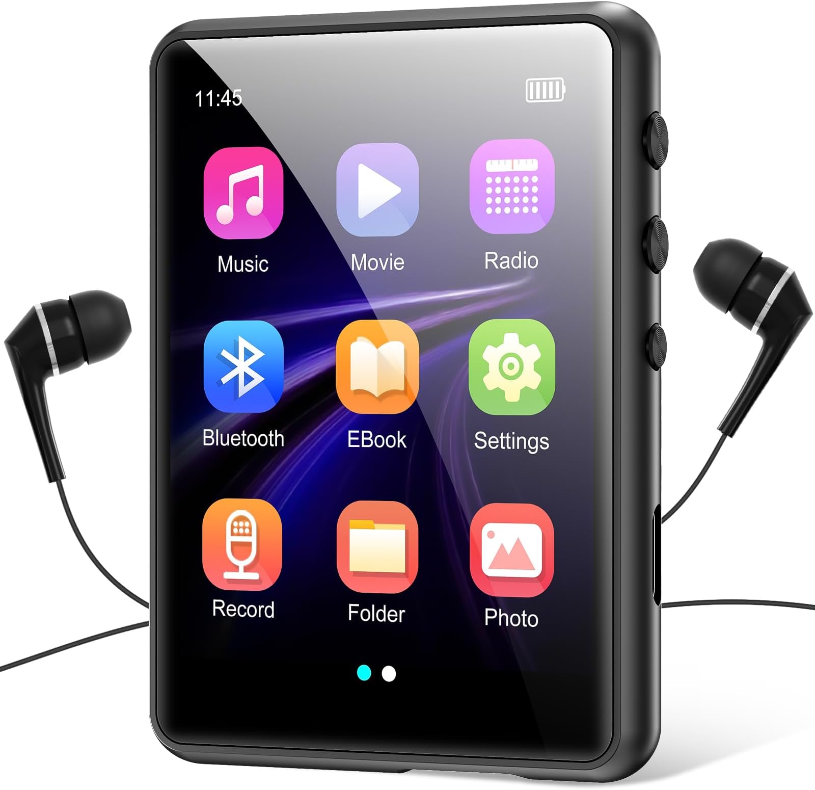 MP3 Player with Bluetooth 5.3, 64GB, Black - Built-in Speaker, FM Radio, Voice Recorder, E-Book, 2.4 Inch
