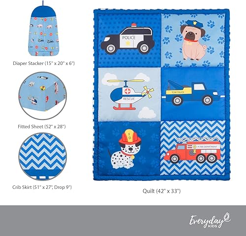 Miniatura 9 de EVERYDAY KIDS Juego de ropa de cama de cuna de 3 piezas para niños Little Rescuer incluye edredón sábana bajera y volantes de polvo juego de ropa de