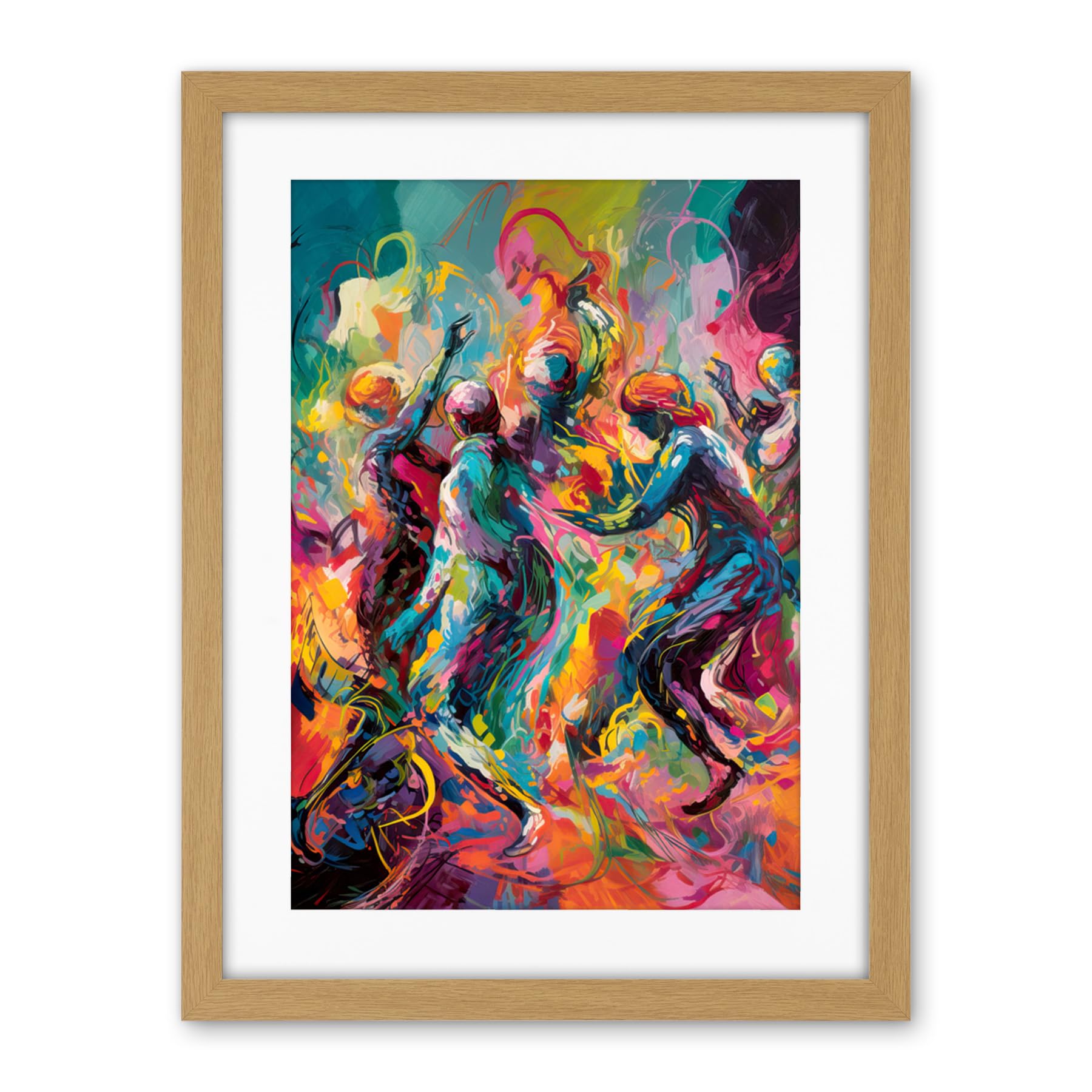 Artery8 Abstract Figures Vibrant Dance Expression Artwork Framed Wall Art Print 18X24 Inch