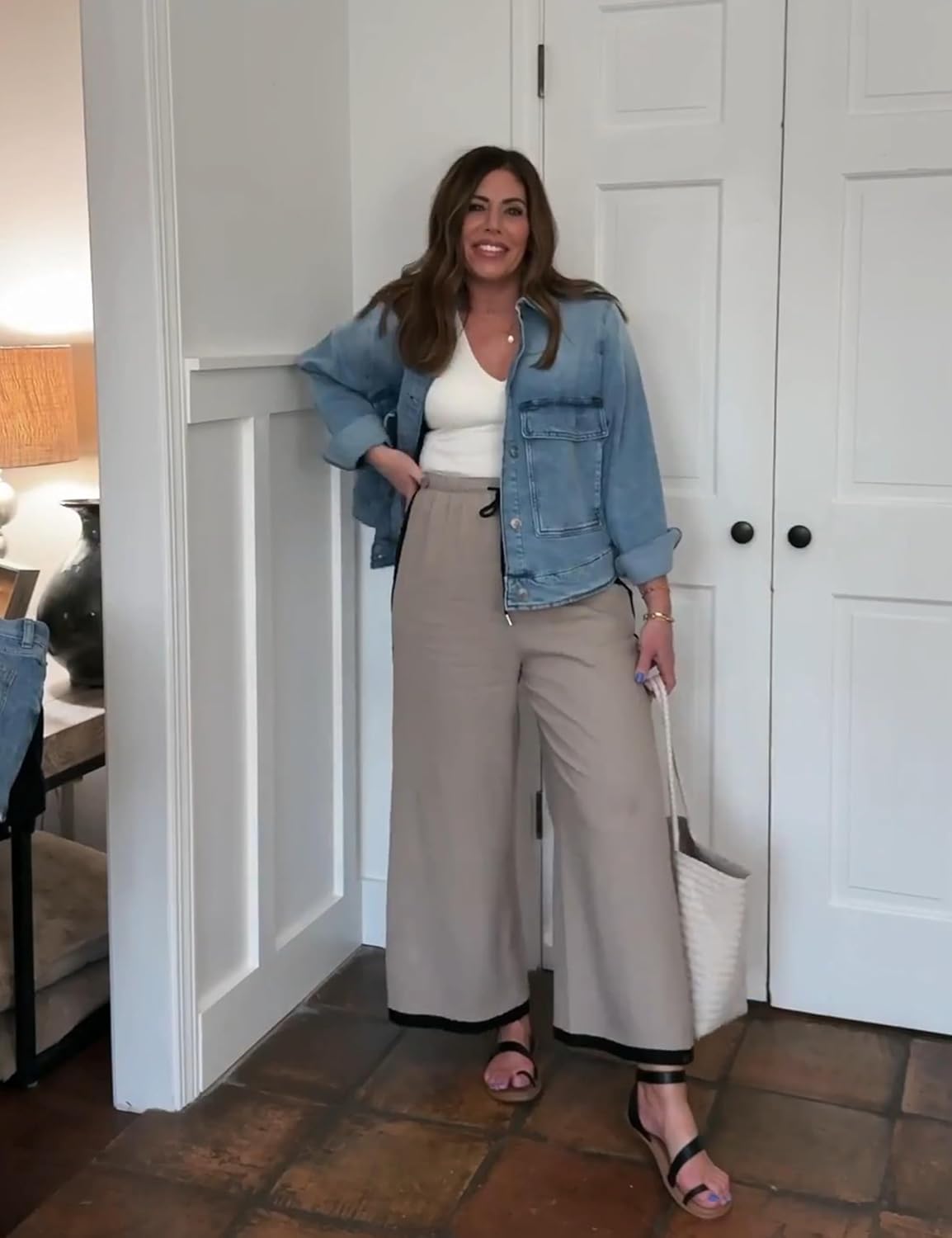 Lentta Womens Linen Wide Leg Pants Side Striped Palazzo Pants Beach Pants with Pockets Lounge Vacation Outfits - Image 3