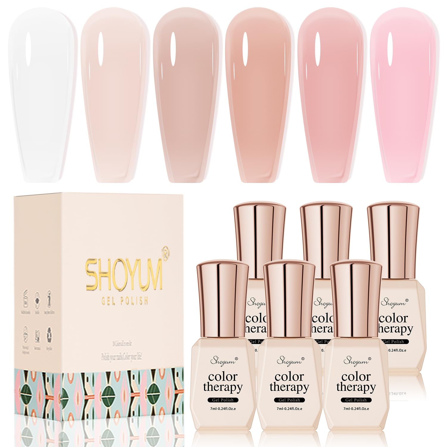 SHOYUM Nude Pink Gel Nail Polish Set- 6 Colors Sheer Milky White Jelly Gel Polish All Seasons Skin