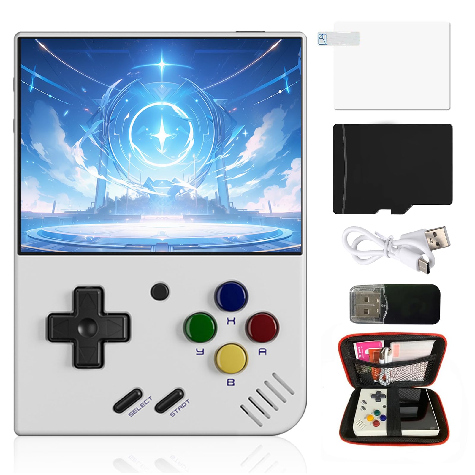 Miyoo Mini Plus Retro Game Console,3.5 Inch IPS Classic System Retro Video Games Consoles,with 128G TF Card and Wireless Networt Handheld Console Casual Game Console(White)