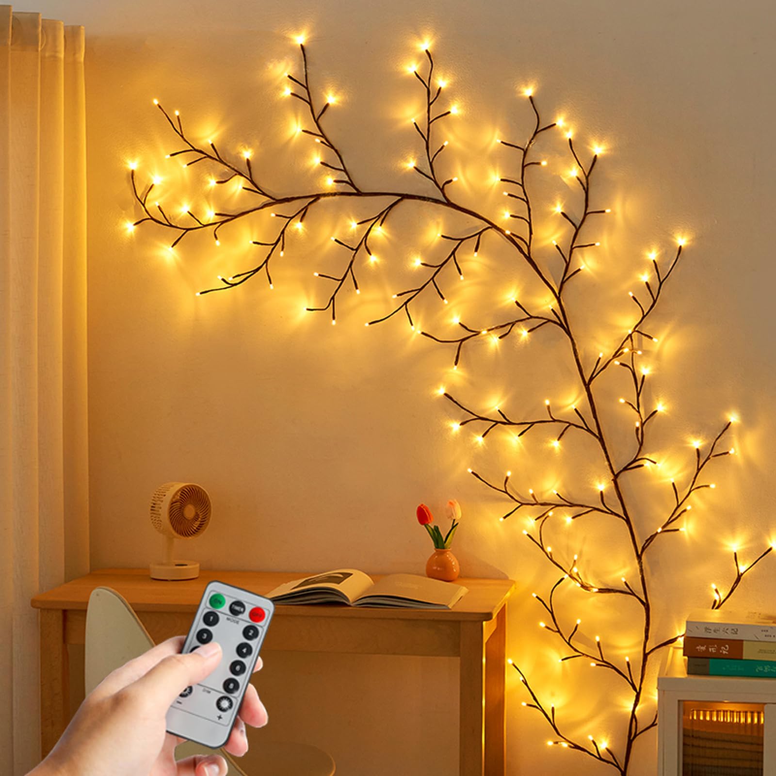 Lumières de vigne de saule 144 LED avec télécommande pour mur intérieur