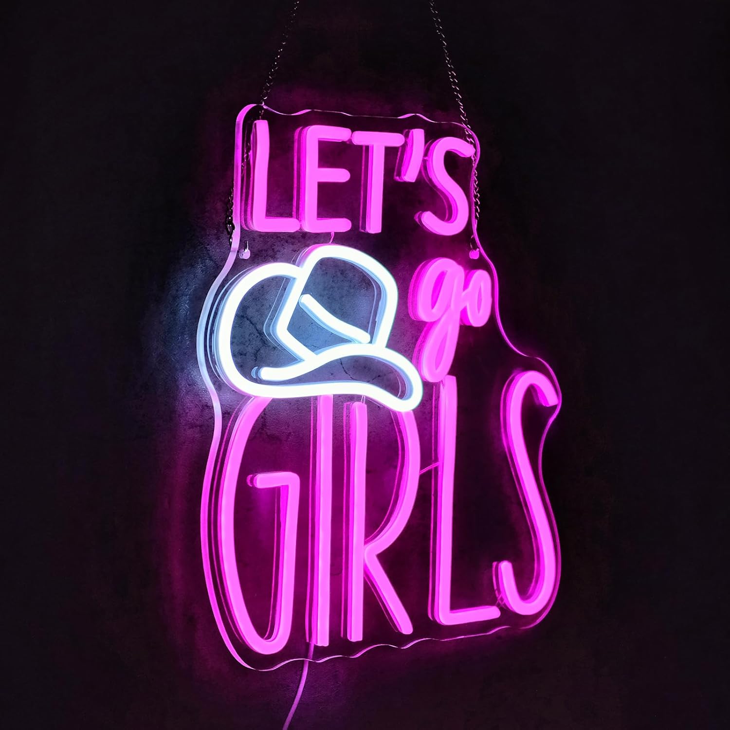 Let's Go Girls Neon Sign for Wall Decor Dimmable Letters Led Lights Signs Cowgirls Neon Signs for Girls' Room Cowboy Hat Neon Light for Farm Bar Game Room Bedroom Decor Girls Gift