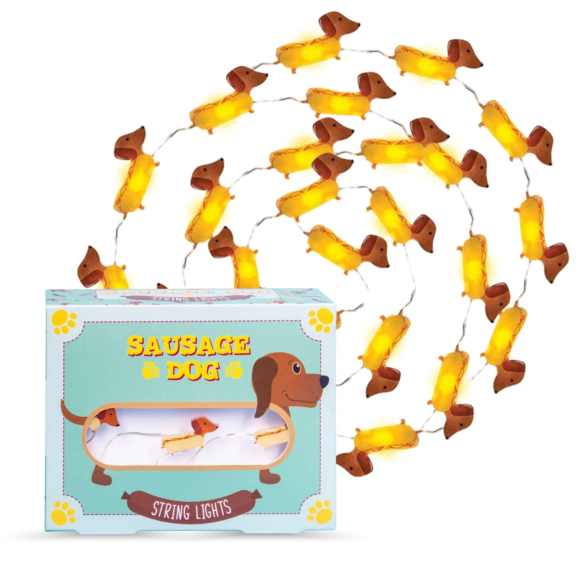 Fizz CreationsSausage Dog String Lights. Novelty Lighting Includes 20 Mini Sausage Dog Shaped LED Lights on 6.5 Feet Wire. Bedroom Decor & Night Light for Dog Lovers. Battery Operated.