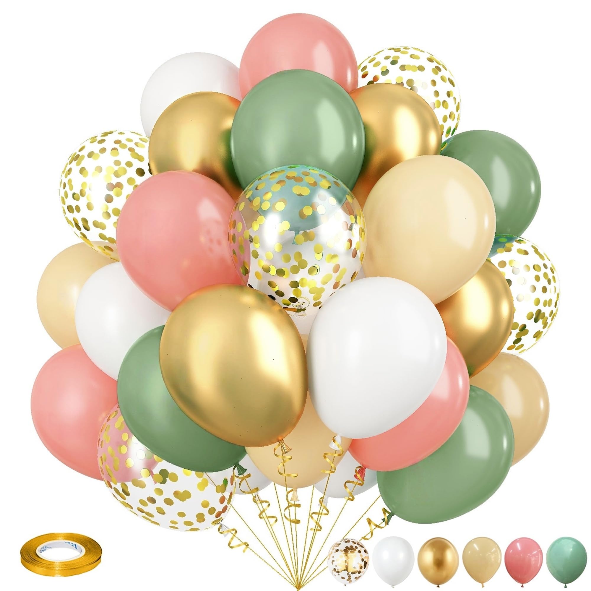 Sage Green and Dusty Pink Balloons, Retro Pink and Green White Gold Confetti Baby in Bloom Balloons for Girls Women Fairy Floral Wildflower Birthday Woodland Baby Shower Garden Tea Party DecorationsCarbonfree Certified