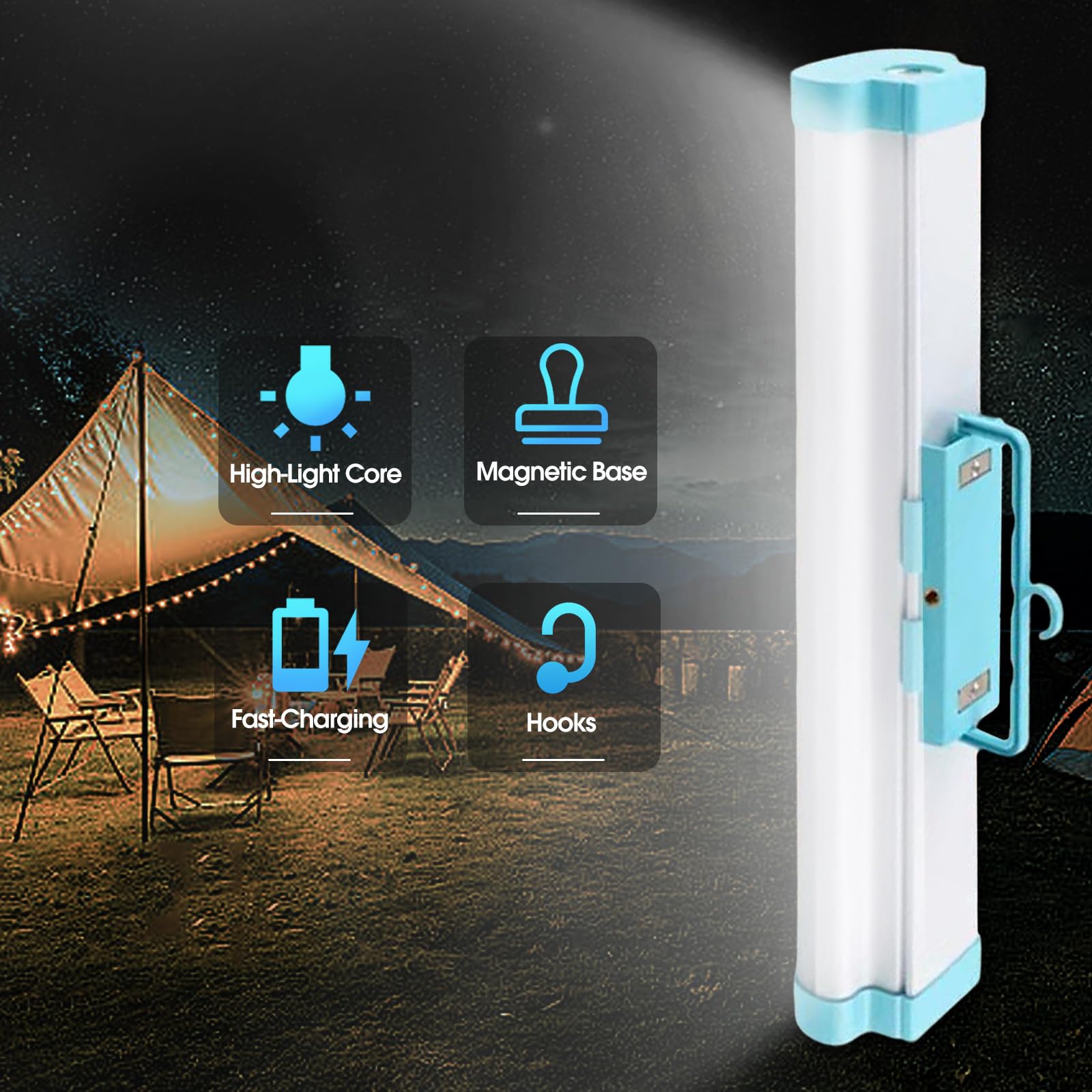 LETOUR Lampe de camping avec lampes de poche 2000 lumens, lumière magnétique rechargeable, 4 modes, lampe de tente, lampe de camping rechargeable par USB, lampe de secours pour camping en plein air