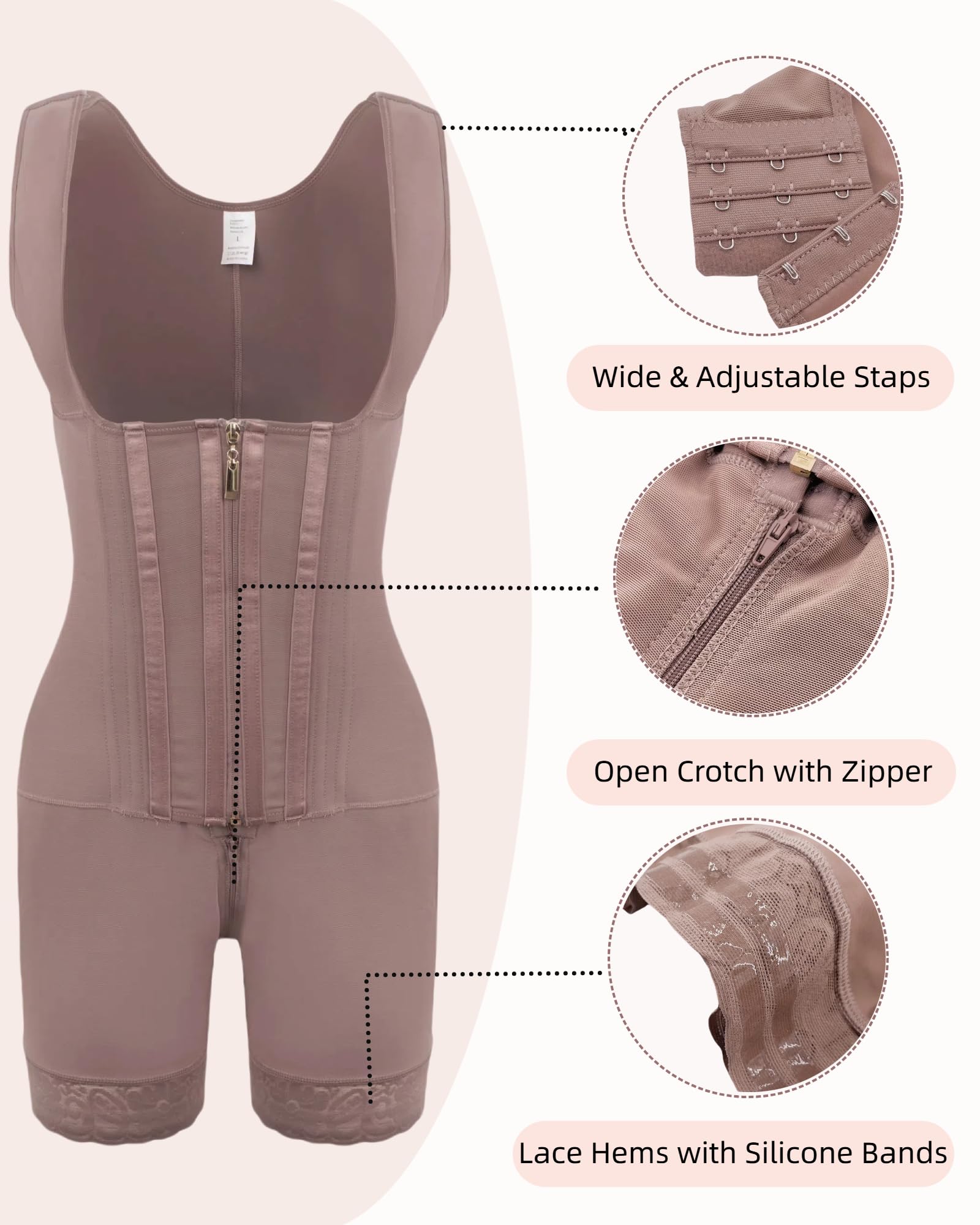 Fajas Colombianas Moldeadoras Shapewear Faja moldeadora de cuerpo posparto con cremallera en la entrepierna