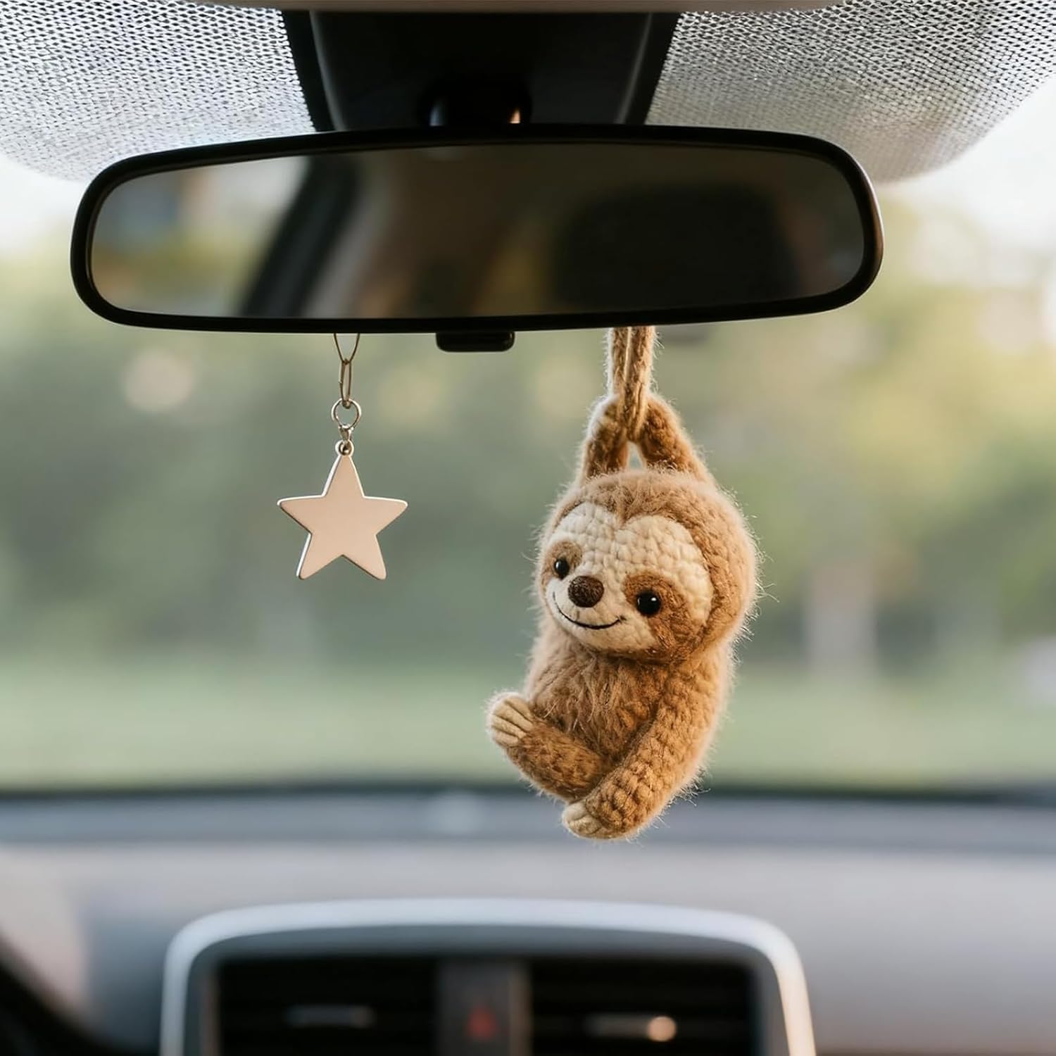 Faultier-Rückspiegel-Zubehör, gehäkelter Auto-Charm, handgefertigtes gestricktes Faultier-Auto-Ornament, niedliches Häkeltier-Auto-Dekor-Zubehör, Dekor-Geschenk für Liebhaber (1 Stück)