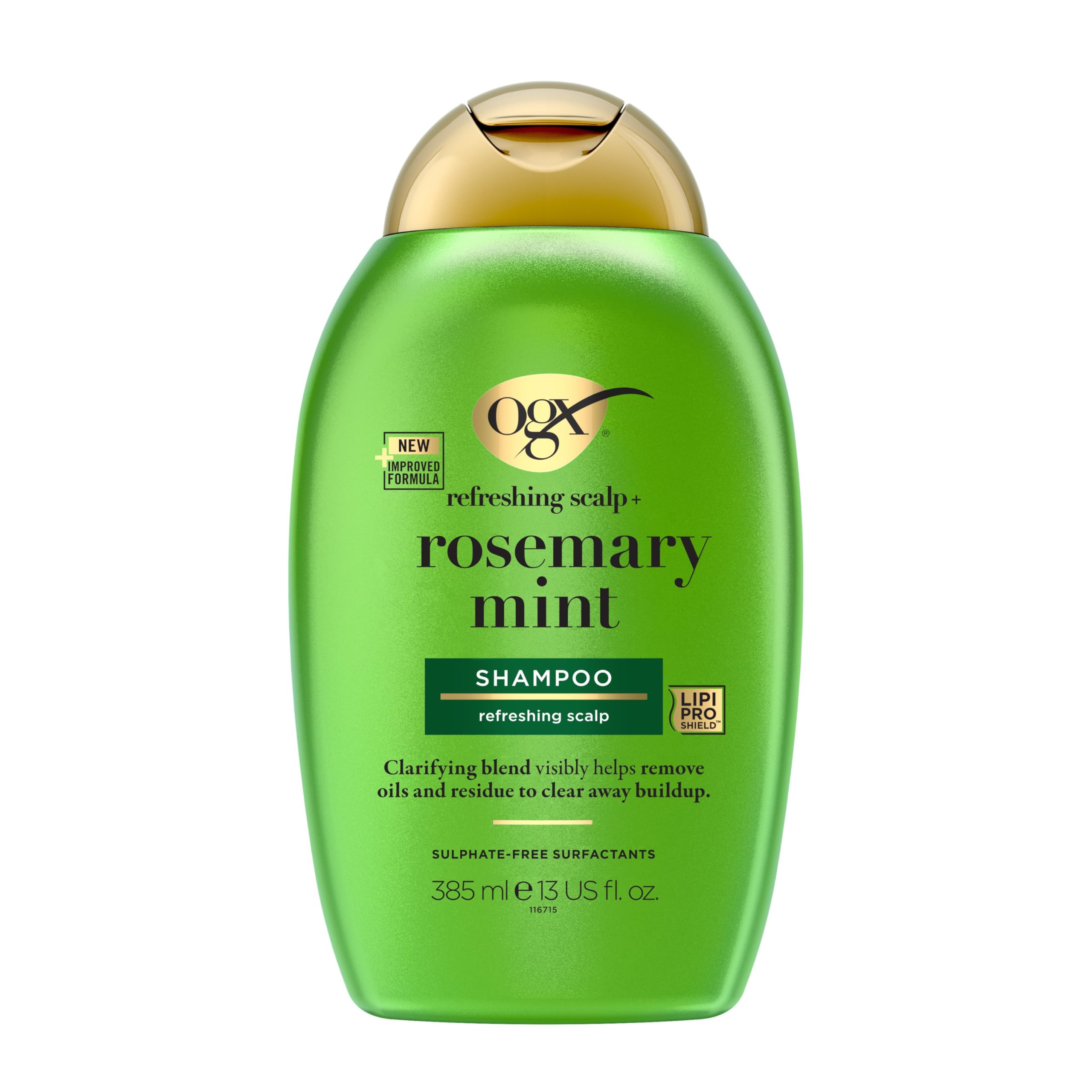 OGX refreshing scalp+ Rosemary Mint Shampoo 385 ml, klärendes Haarshampoo, das hilft, Öle und Rückstände sichtbar zu entfernen, für alle Haartypen, insbesondere für fettiges Haar und Kopfhaut