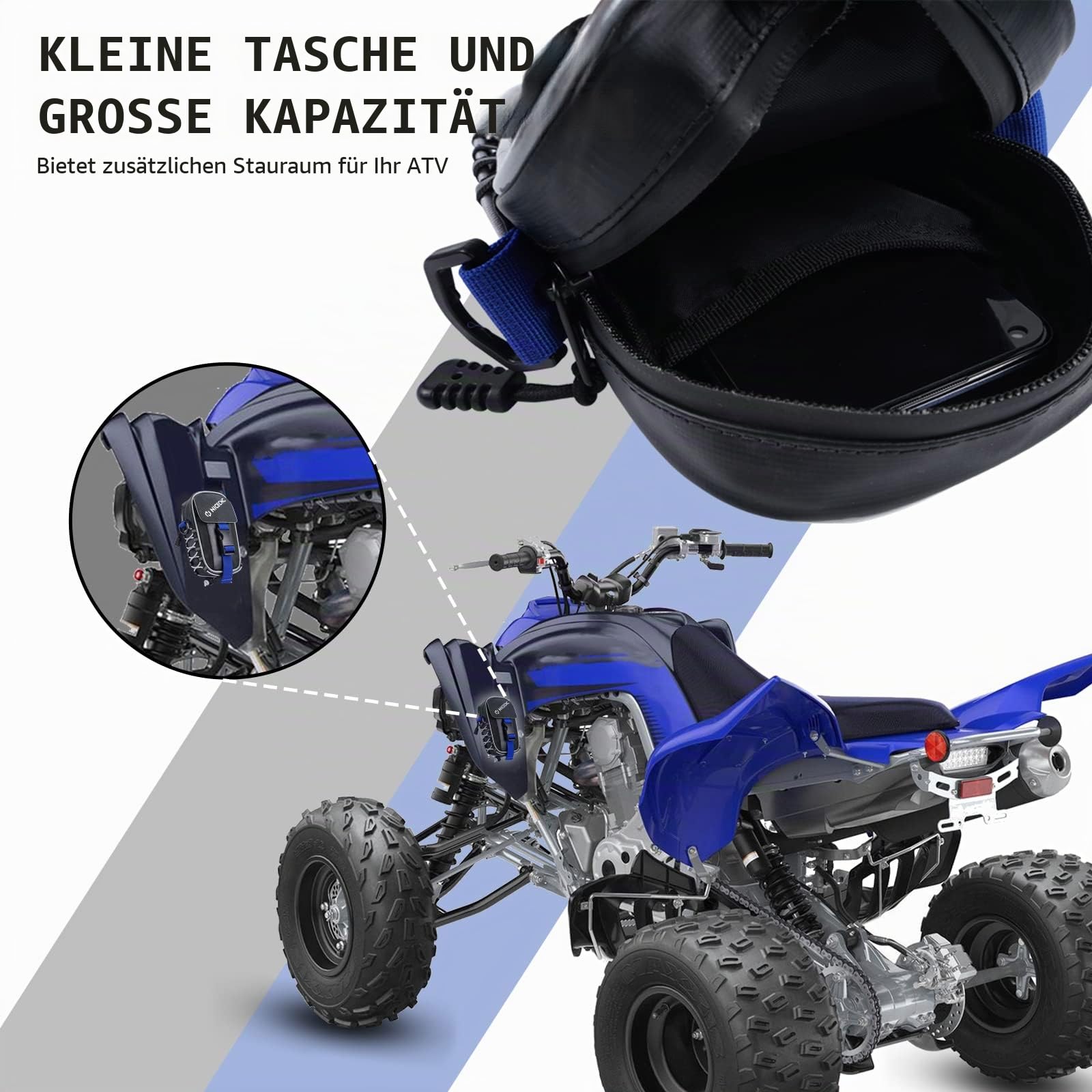 NICECNC Raptor 700 Fender Bag ATV Aufbewahrungstasche PVC Stoff Werkzeug Aufbewahrungstasche Reflektierender Streifen Wasserabweisender Reißverschluss Compatible with Yamaha Raptor 700 ATV Zubehör