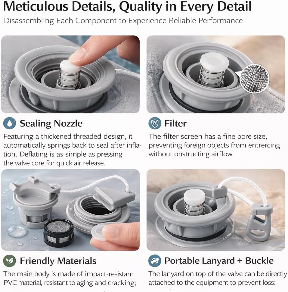 VGEBY 3Pcs Air Valve, Inflatable Tent Air Valve Spiral Air Plug Air Valve Replacement with Filter Mesh Accessory for Inflatable Tent Boat Kayaks (Gray)