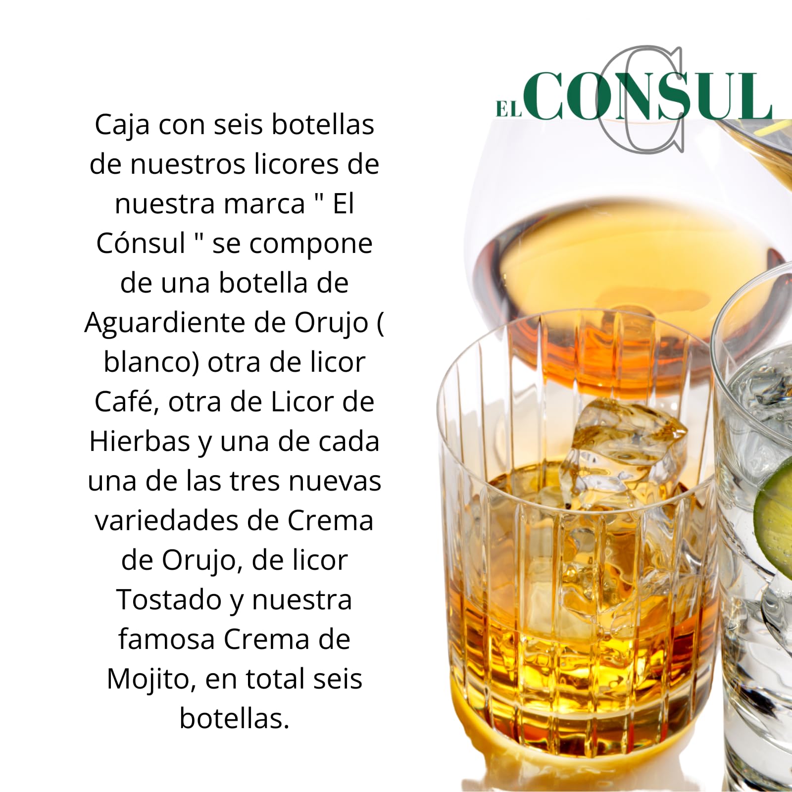 Pack Degustación Licores El Consul – 6 Botellas de Orujo, Café, Hierbas, Crema, Tostado y Mojito | Tradición y Sabor Artesanal