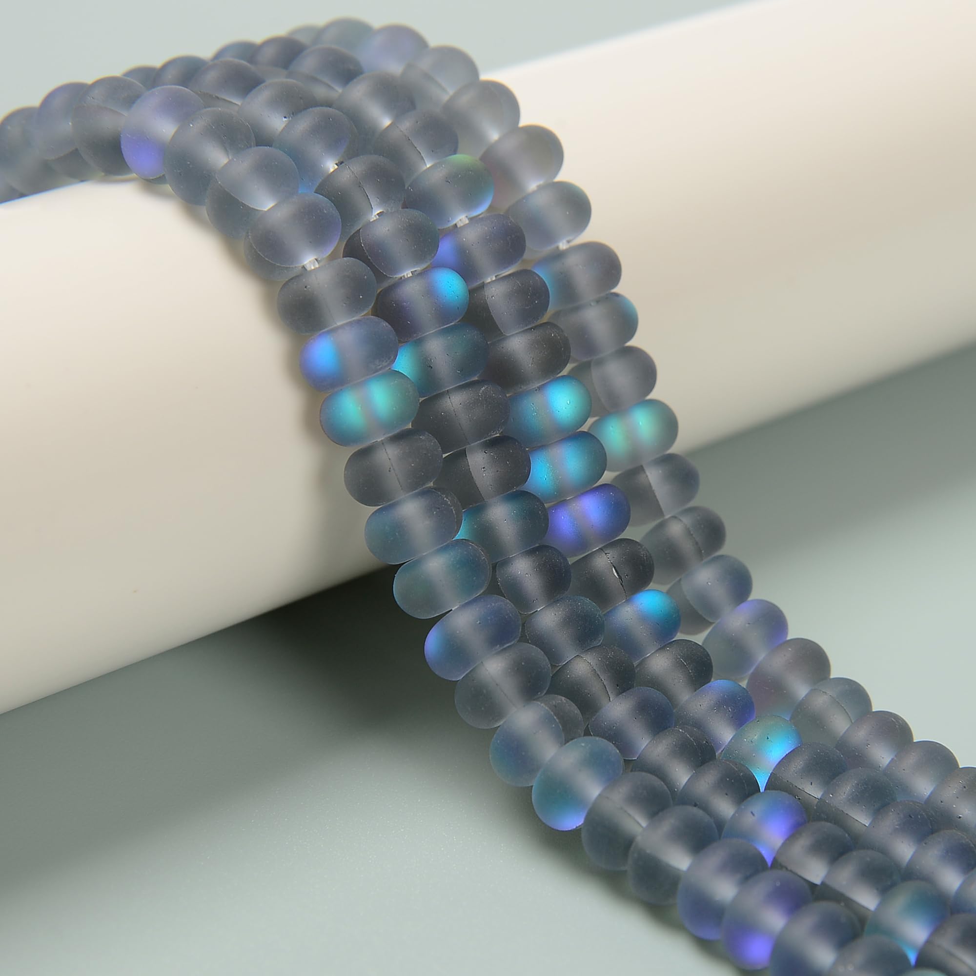 JM Design Gray Mystic Mermaid Glass Matte Rondelle Beads Size 4x6mm 15.5'' Strand for Jewelry Making