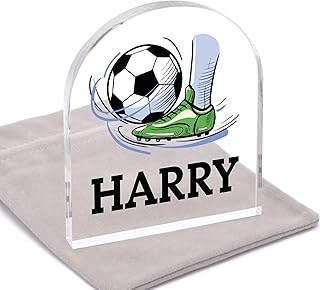 Personalised Football Gifts for Boys, Footballer Gifts For Kids, Son Birthday Football Gift, Boys Football Bedroom Decor, Any Name, With Grey Bag