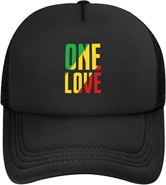 One Love Jamaican Rasta Reggae Mesh Hat Baseball Cap Adjustable Caps Dad Hat Black