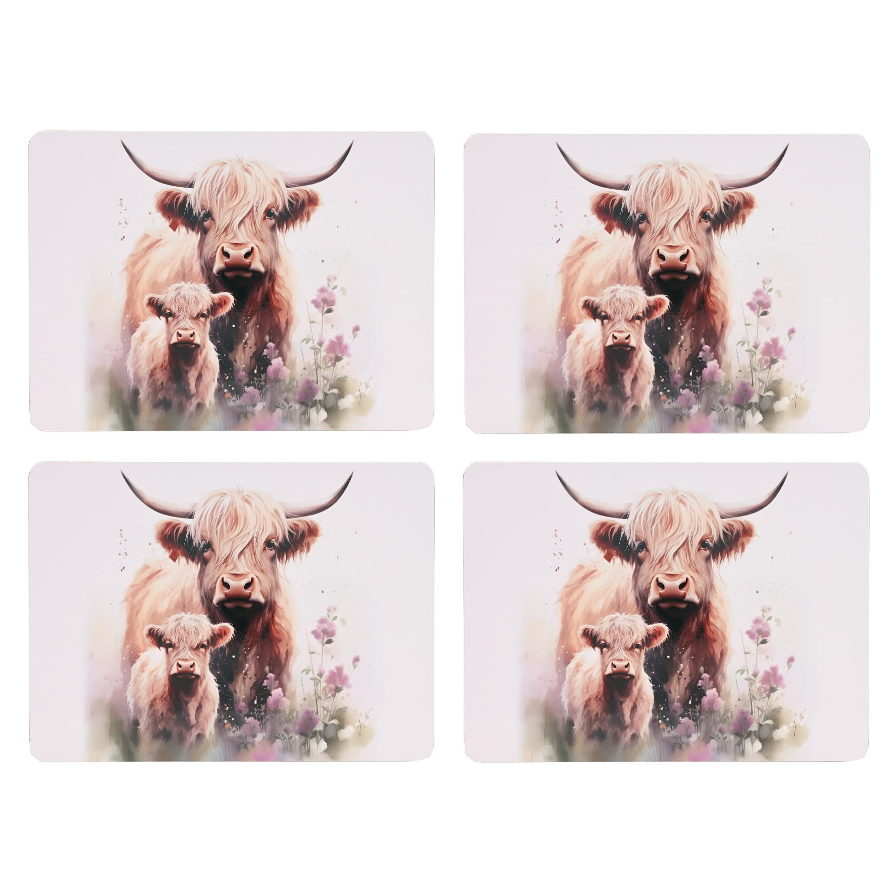 Widdop And Co Brown Country Living Highland Cow And Calf Set Of 4 Placemats – Rustic Farmhouse Dining Table Protectors, Nature-Inspired Table Mats With Countryside Charm