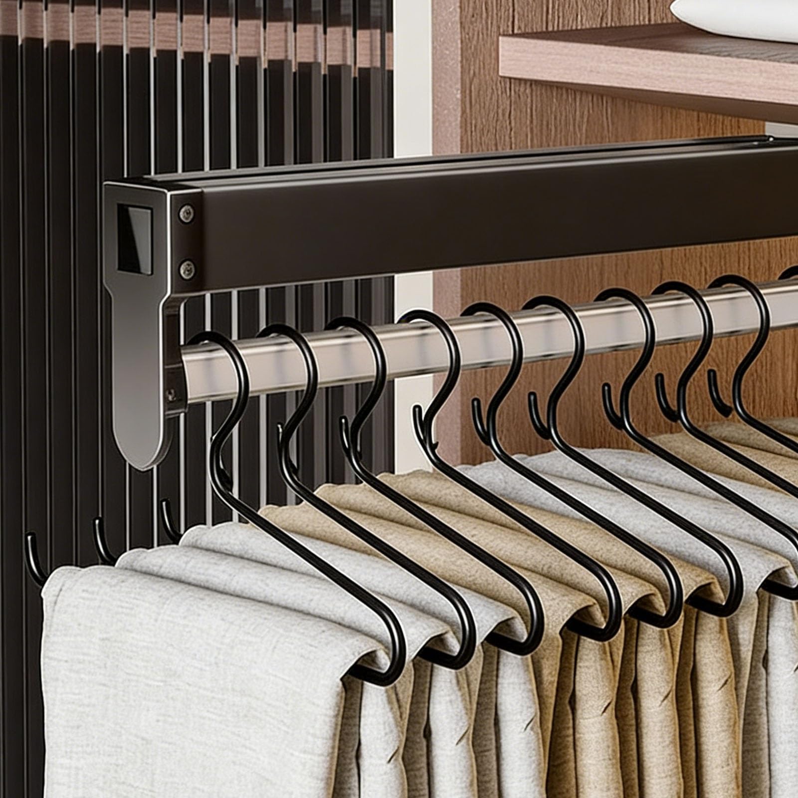 Porte-pantalons coulissant en aluminium noir haut de gamme 40 cm