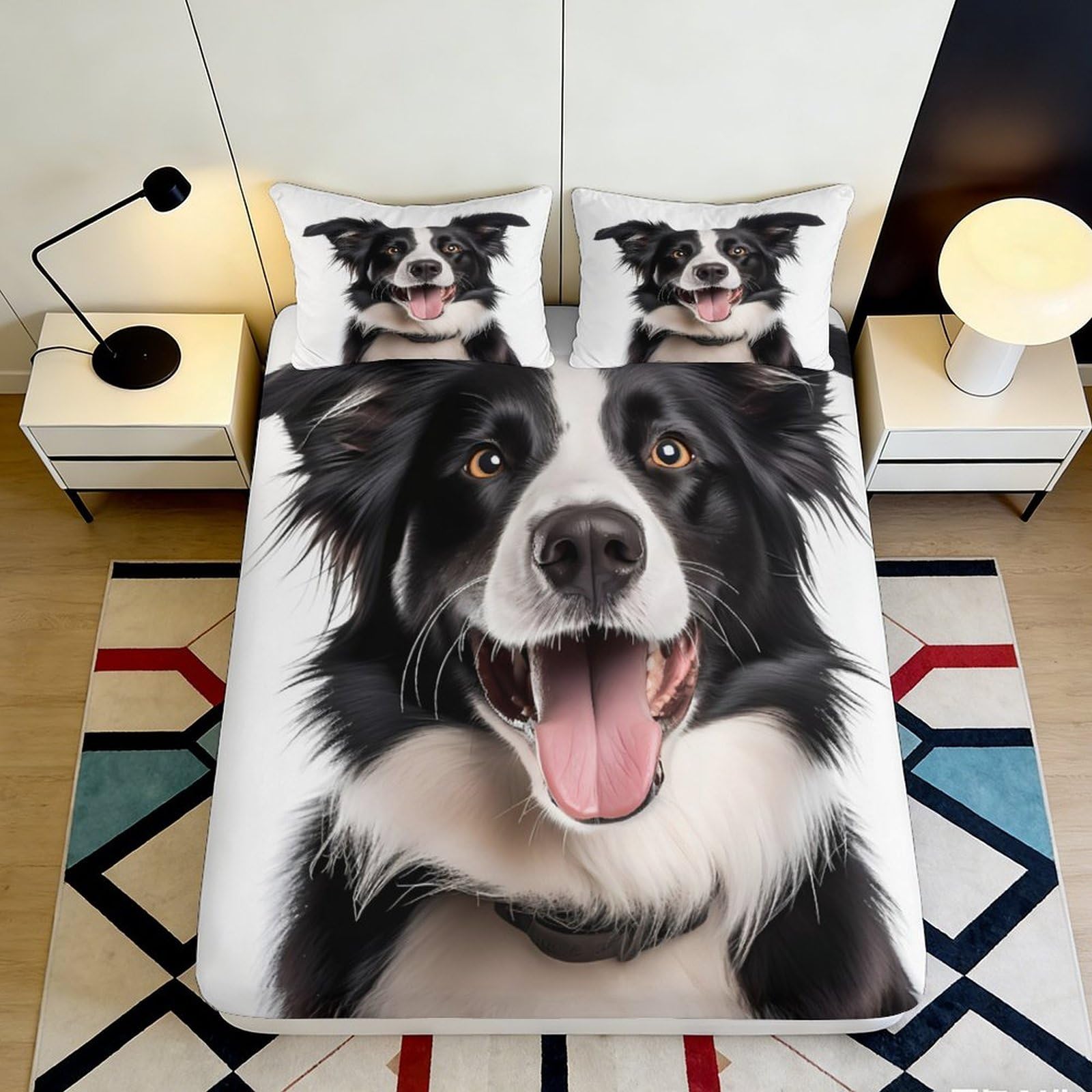 Jqzkxnhpbr Style-10 3D Printed Border Collie Fitted Sheet Microfiber Soft Breathable Dog Face Bed Cover For Bedroom Dorm Decor Protection 90X200x25cm