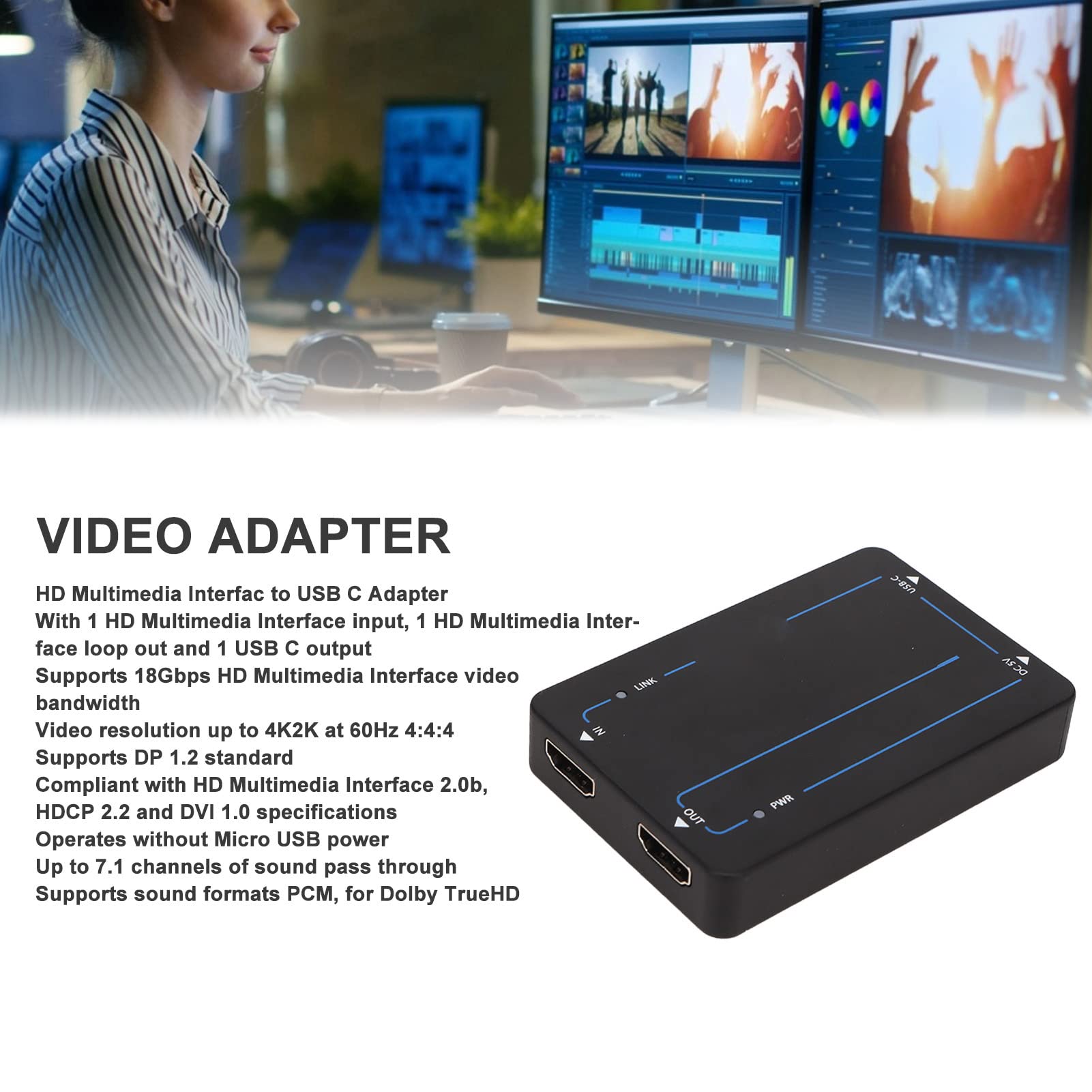 Interfejs multimedialny HD na adapter USB C, 4K @ 60HZ 18 gb/s Adapter HDMI na USB C stacja dokująca do wyświetlacza, do wideokonferencji