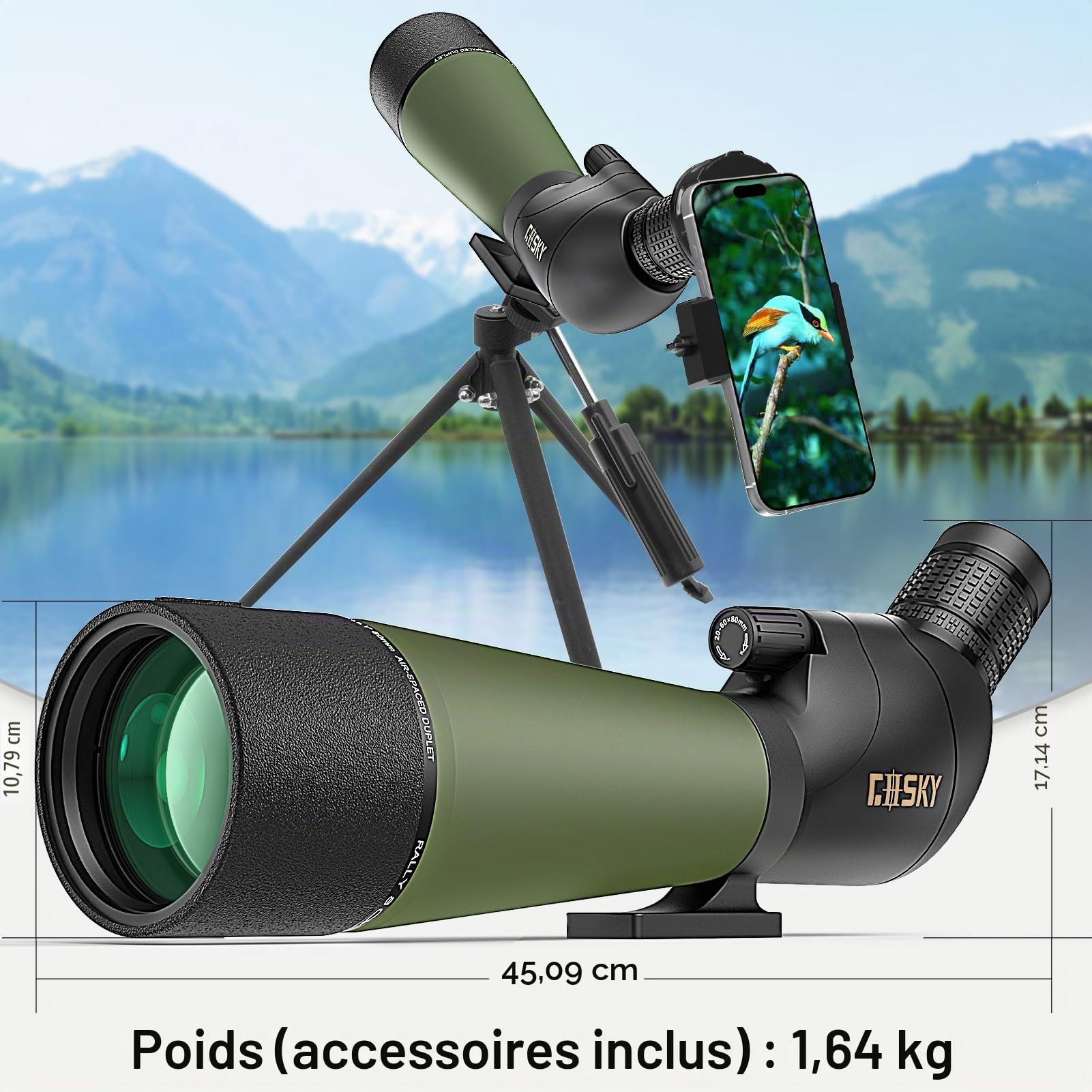 Gosky Updated 20-60x80 Spotting Scopes with Tripod, Carrying Bag and Quick Phone Holder - BAK4 High Definition Waterproof Spotter Scope for Bird Watching Wildlife Scenery1