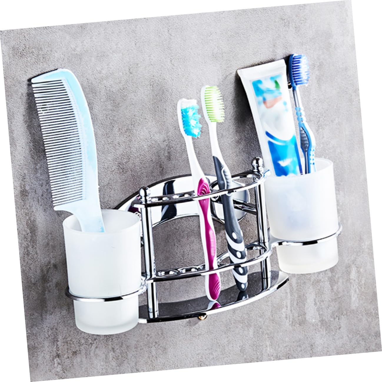 Portaspazzolini in Acciaio Portabicchieri in Vetro Da Parete Portadentifricio Per Bagno Organizza Spazzolini e Bicchieri Supporto Da Parete Per Bagno