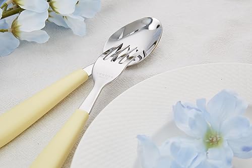 Miniatura 8 de ANNOVA Juego de cubiertos de acero inoxidable con mango colorido, utensilios de cocina, incluye cuchillos, tenedores, cucharas, tenedores de