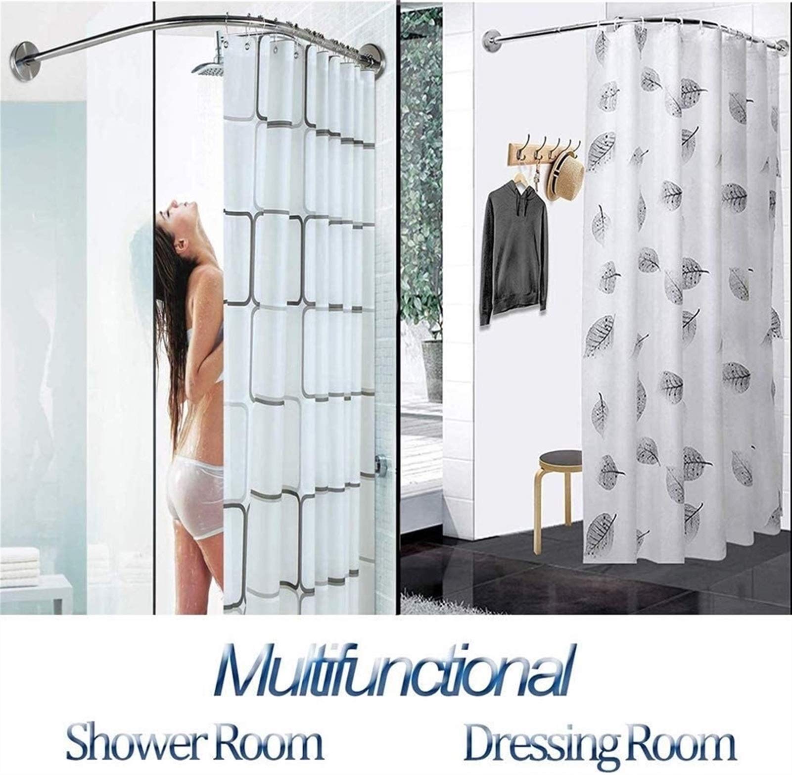 Genérico Barra Extensible Curva para Cortina de Ducha - Sin Necesidad de taladrar, riel en Forma de L de Acero Inoxidable para bañeras, tamaño Ajustable de 70-95 x 90-130 cm - Fácil instalación, eleg
