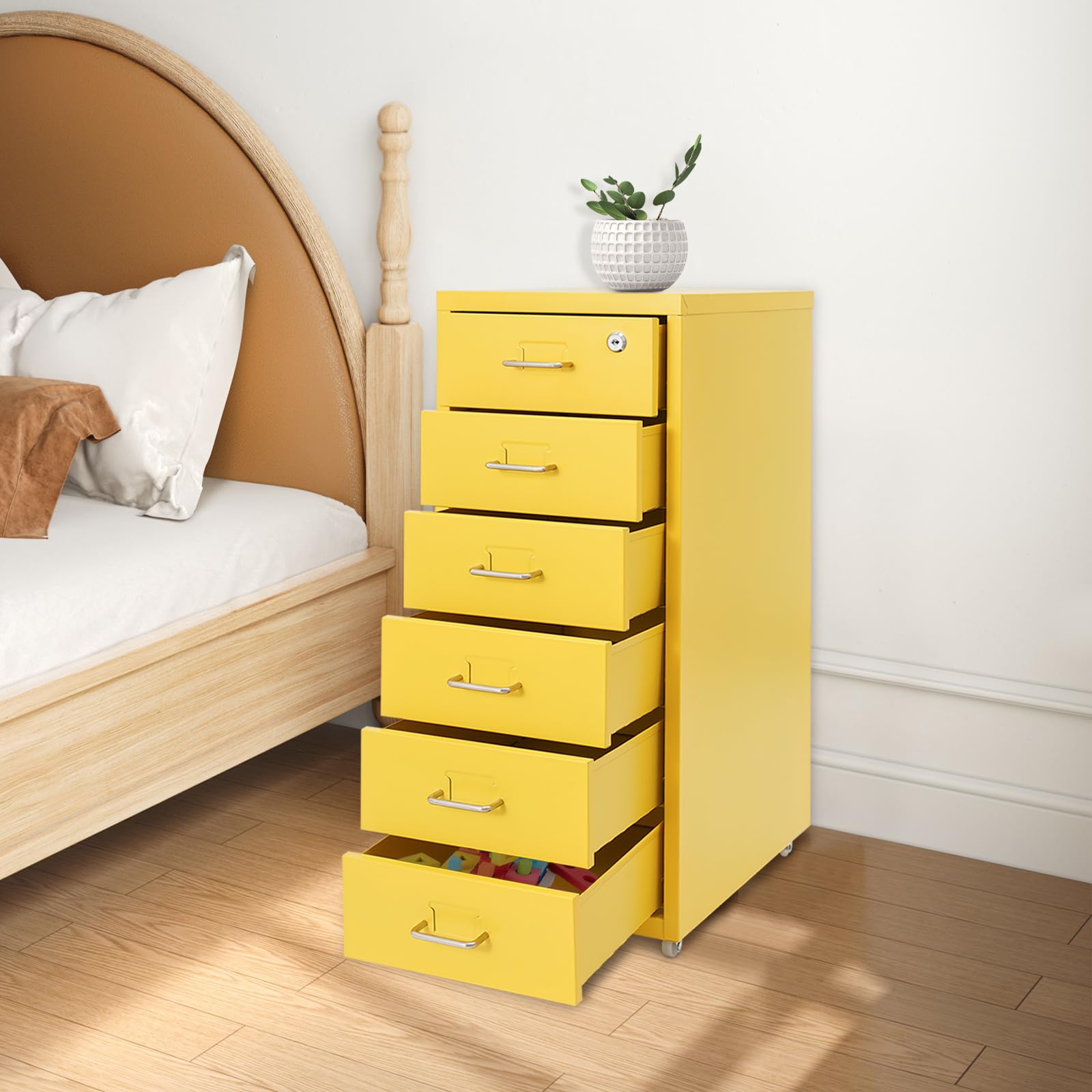 6 Schubladen Gelb Vertikaler Aktenschrank Storage Cabinet Aktenschrank Metall Blechschrank Aktenschränke Rollcontainer Rollcontainer Mit Rollen Kleiner Schrank Aktenschrank für Heimbüro 28x41x69 cm