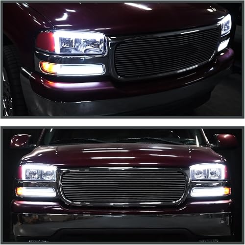 Vista 2 de SPEC-D TUNING Faros delanteros de tubo LED cromados + luces de parachoques secuenciales compatibles con GMC Sierra 1500/2500/3500 1999-2006 Armazón