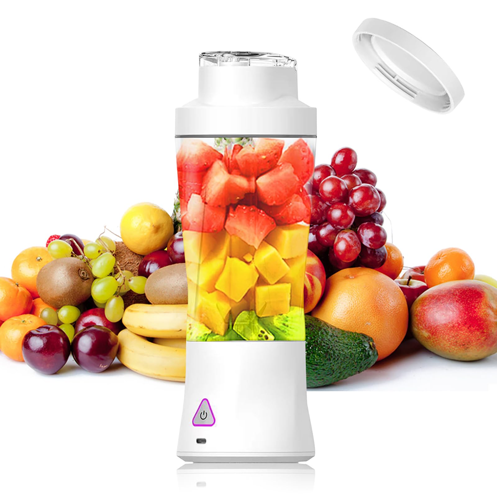 Batidora portátil de 700 ml, potente mini batidora para llevar, batería de 6000 mAh, batidora portátil para picar hielo y frutas, tapa a prueba de fugas, exprimidor sin BPA, color blanco