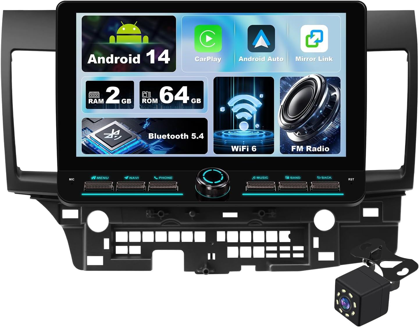 2+32G 10.1-inch Android 12 Car Stereo for Mitsubishi Lancer 2007-2013 IPS Touchscreen Screen Car Radio with Carplay & Android Auto Support Backup Camera GPS FM Navi BT SWC (with Canbus)