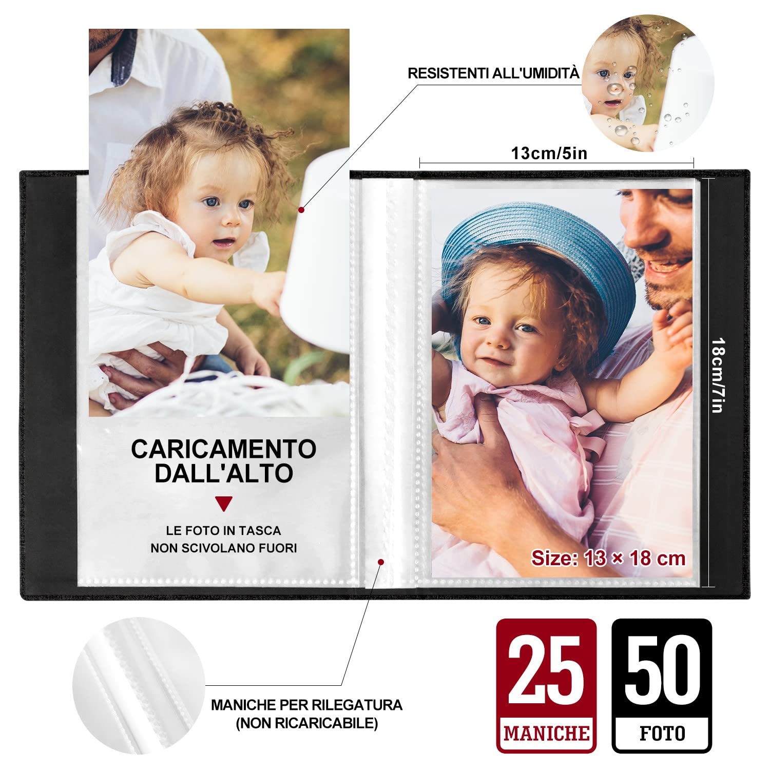 Lanpn Photo Album 13 x 18 cm 50 2 Packs Linen Slip In Album for Portrait Format 50 13 x 18 Photos Teal, 50 Taschen/2PK - Image 3