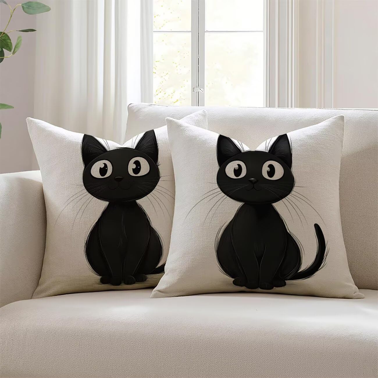 Housse de coussin imperméable haut de gamme 60x60cm en lin motif chat JL-4791