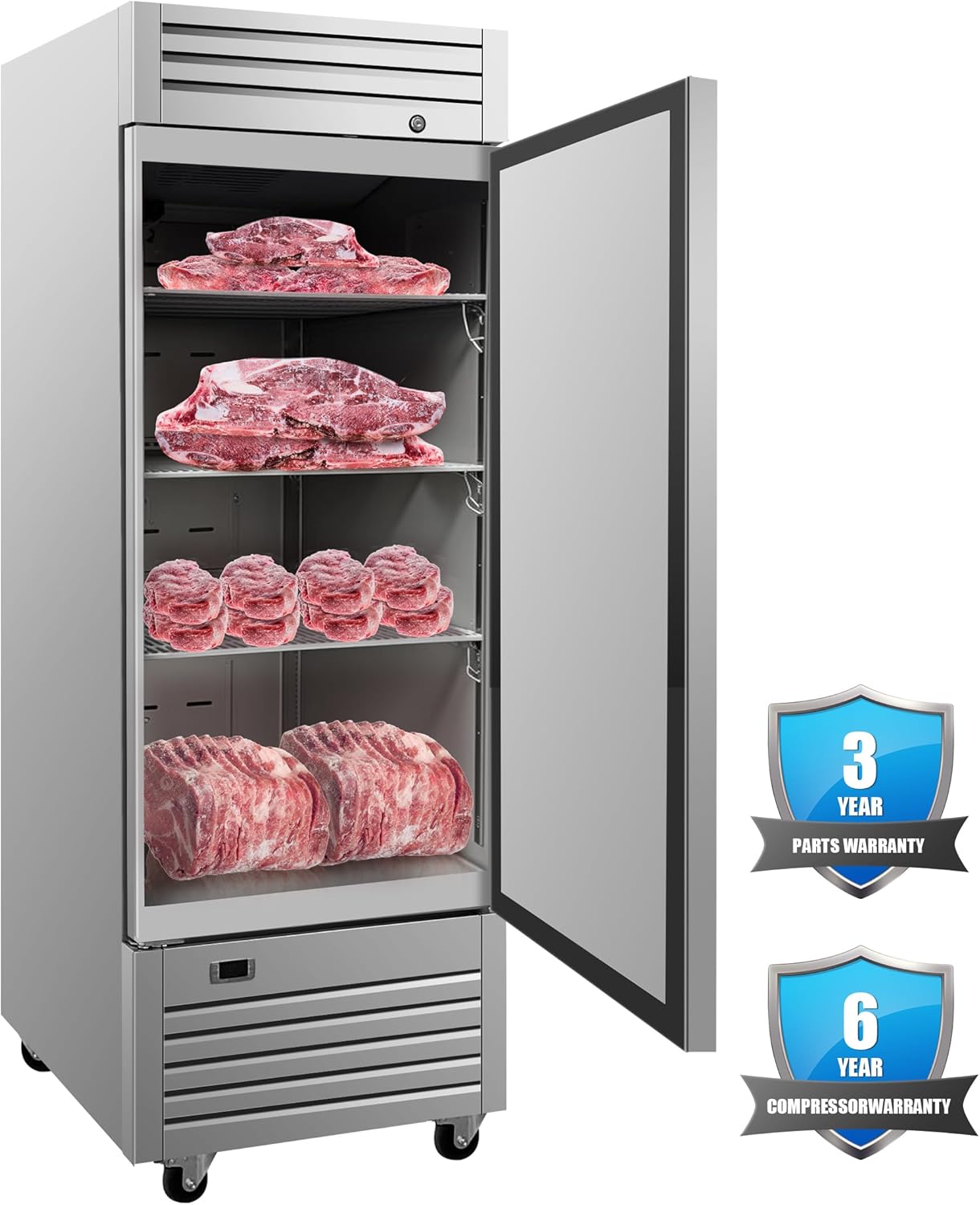 Commercial Reach-In Freezer, 17.2 Cu Ft, Single Door, Stainless Steel, Digital Controls, -8°F to 0°F AKF-06881 ETL