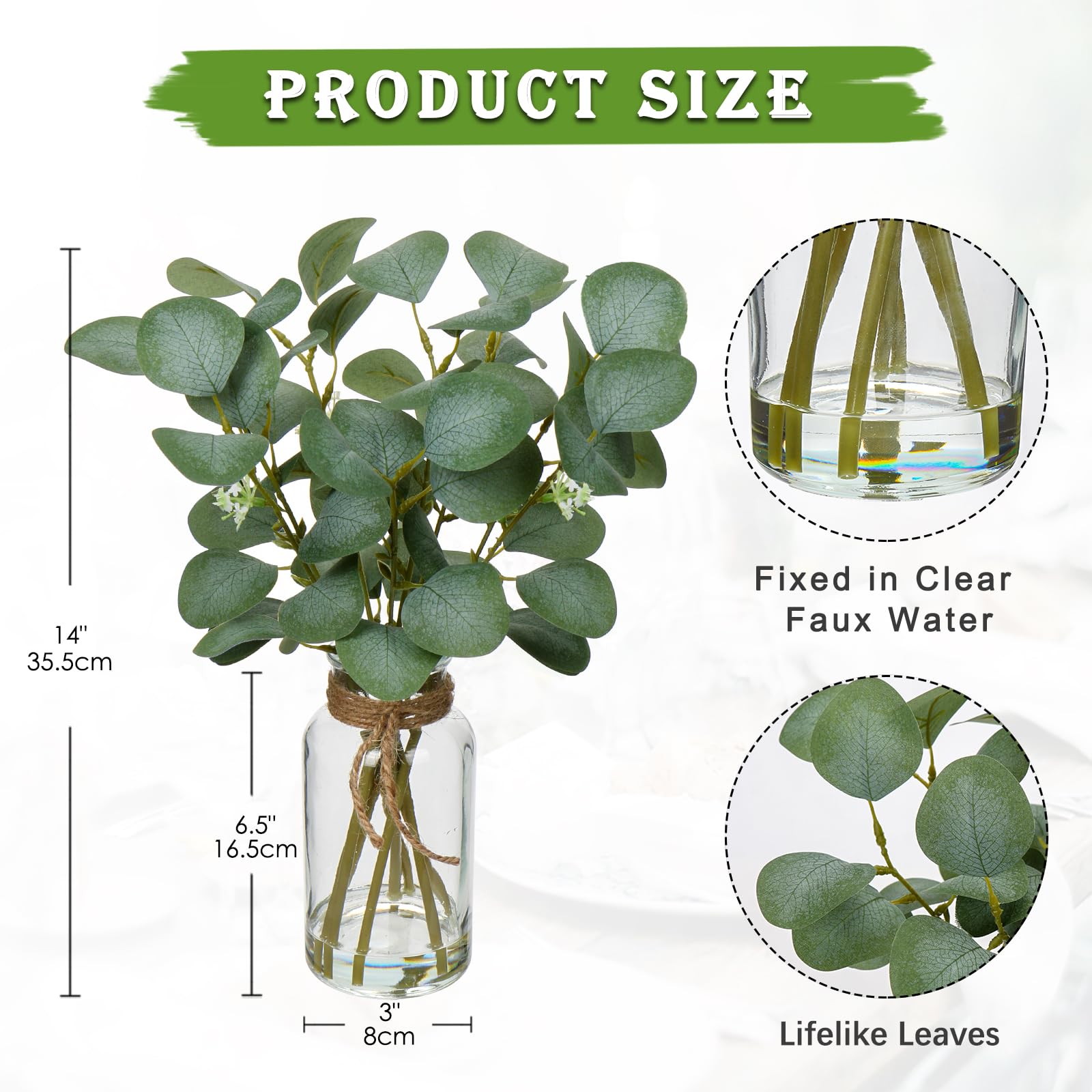 Tiges D'eucalyptus Artificiel 7x90 Cm - Fausses Feuilles Blanches Réalistes, Pour Compositions Florales, Mariage, Déco Vase - Soie Et Plastique