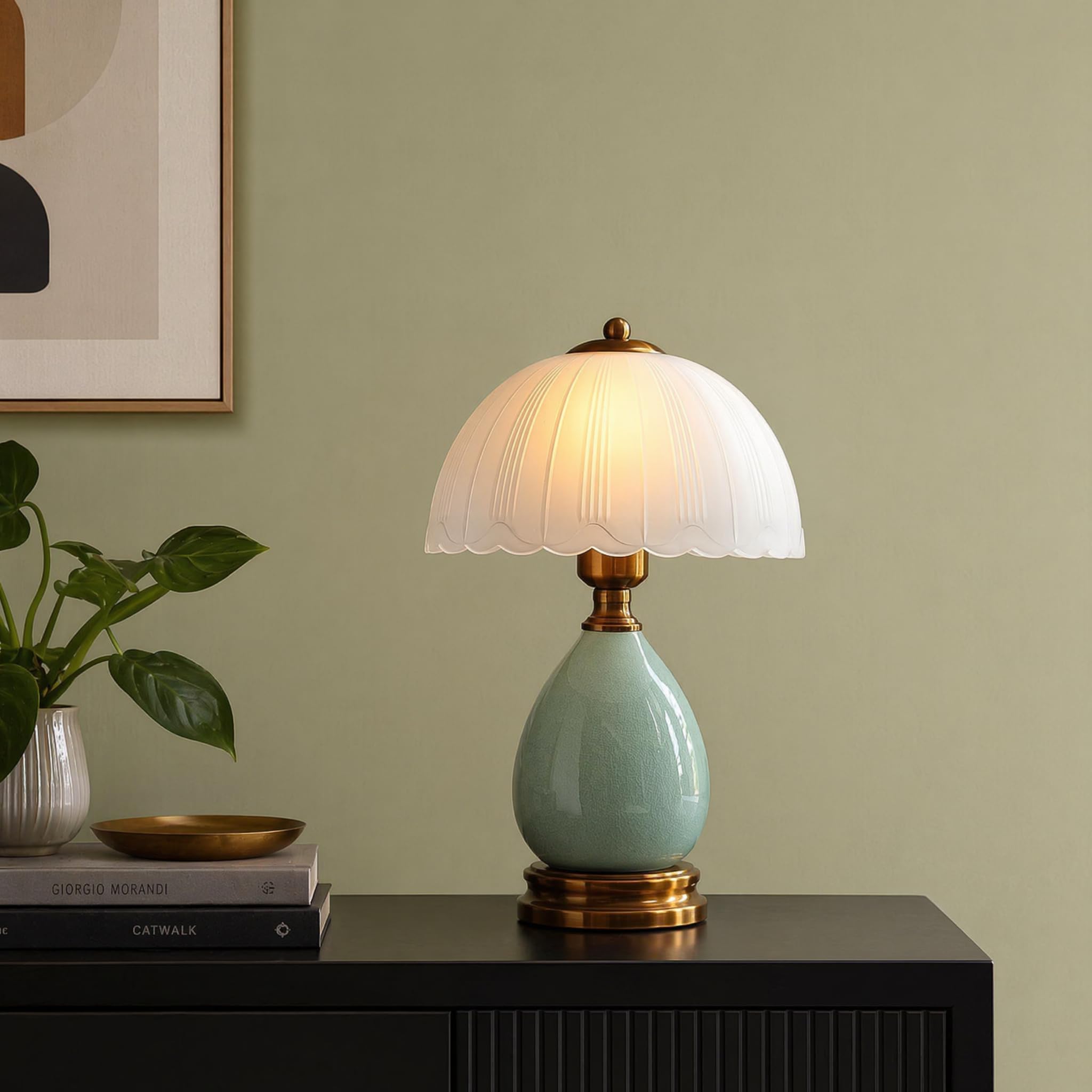 Vintage Lampe für Wohnzimmer, moderne Keramik Tischlampen für Schlafzimmer, Retro Nachttisch traditionelle Lampen, klassische Chinoiserie grüne Lampe für Heimdekor(02)