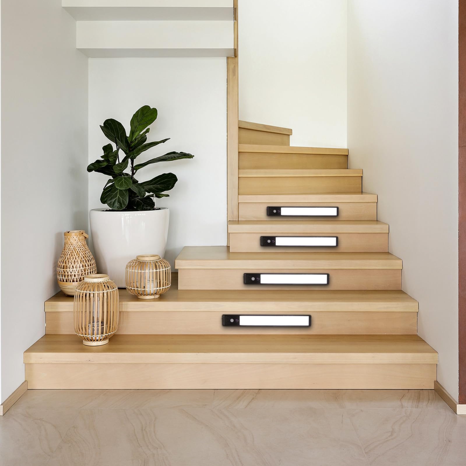 Sewroro 4 Piezas Luces LED para Gabinetes con Sensor de Movimiento de Iluminación para Cocina Pasillo y Escalera Duración Consumo Iluminación y