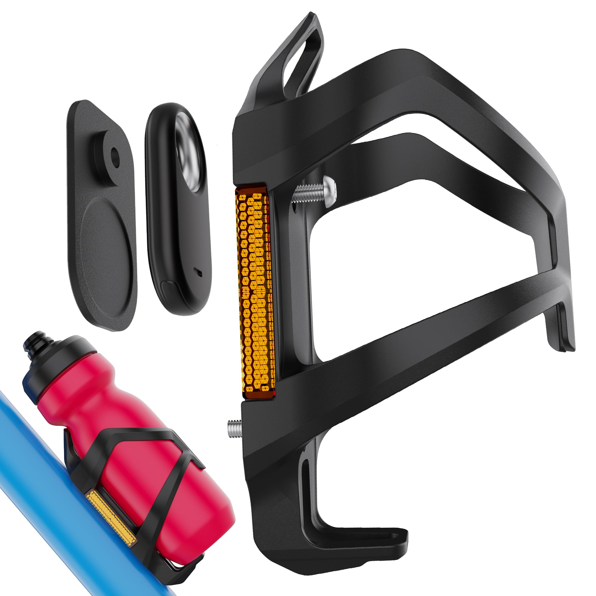 DDJ Waterproof for Samsung Smart Tag 2 & Moto Tag & AirTag Bike Bottle Holder Mount with Reflector, Anti-Theft Bike GPS Tracker Mount, Universal Drink Cup Bicycle Cage, for Electric/Mountain Bikes